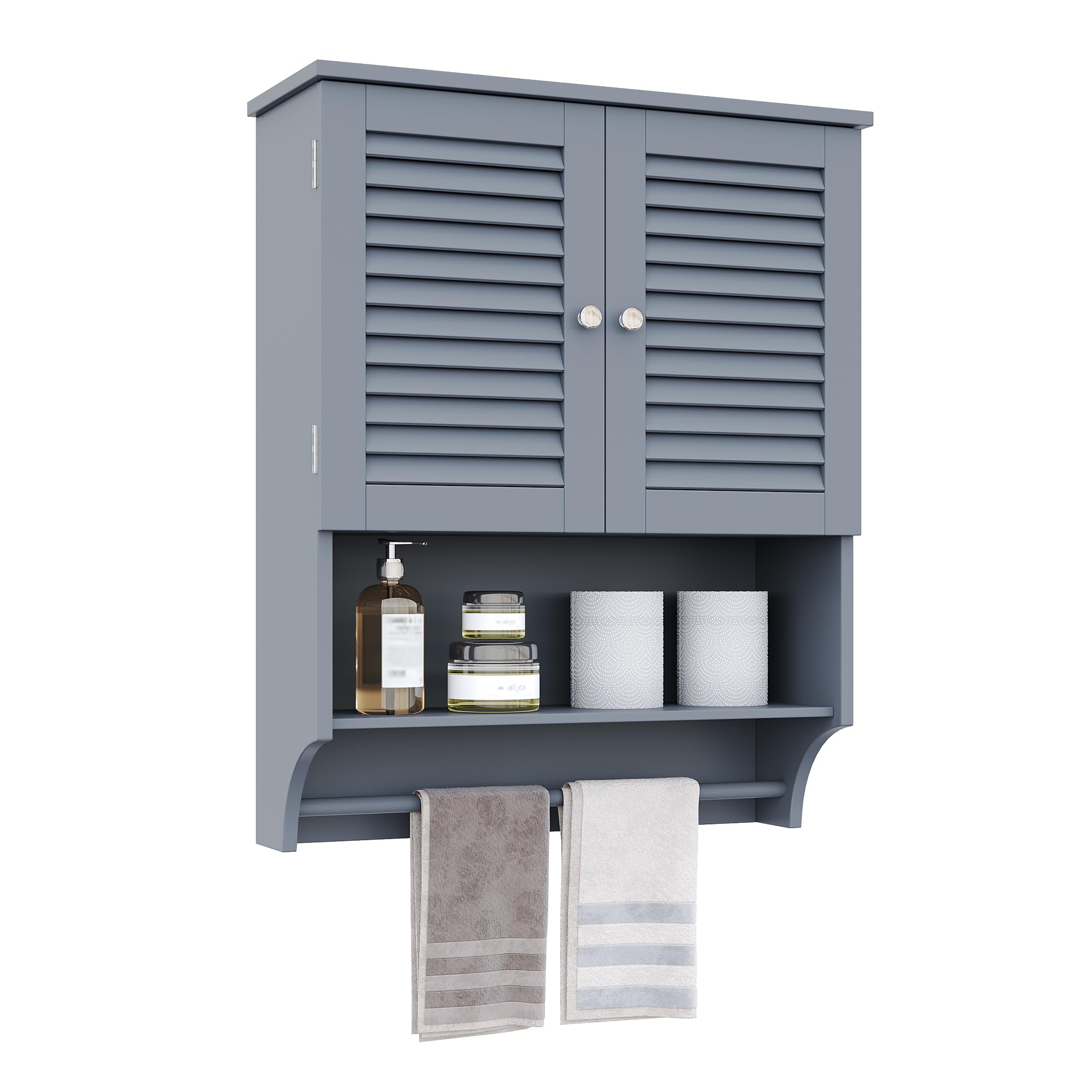 ChooChoo Bathroom Wall Cabinet, Medicine Cabinet, 2 Doors Over The Toilet Space Saver Storage Cabinet with Large Space, Black