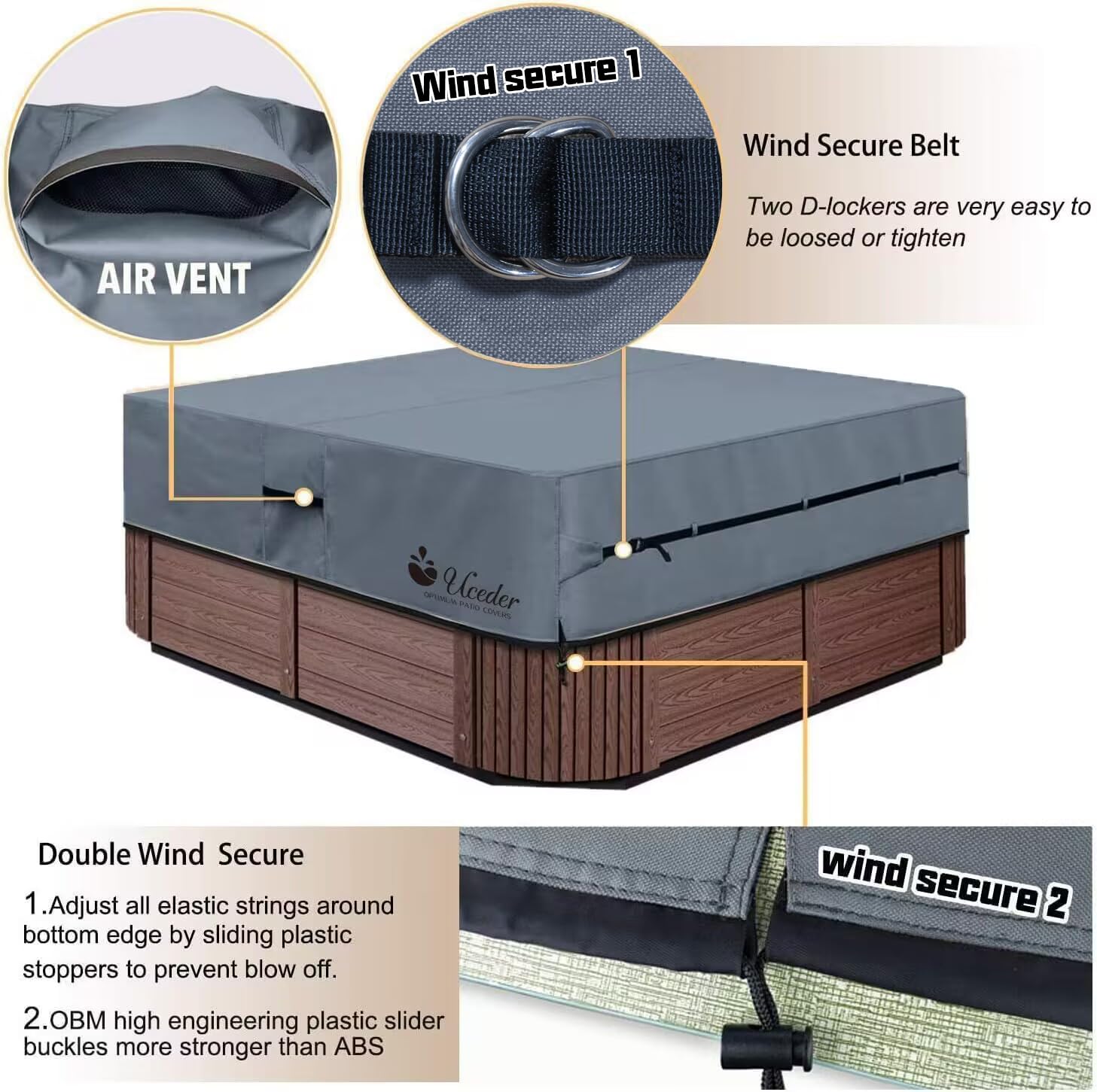 Round Hot Tub Cover Outdoor Waterproof Spa Cover Cap(83''x 20'') 600D Heavy Duty Polyester Hot Tub Cover Protector(Brown)