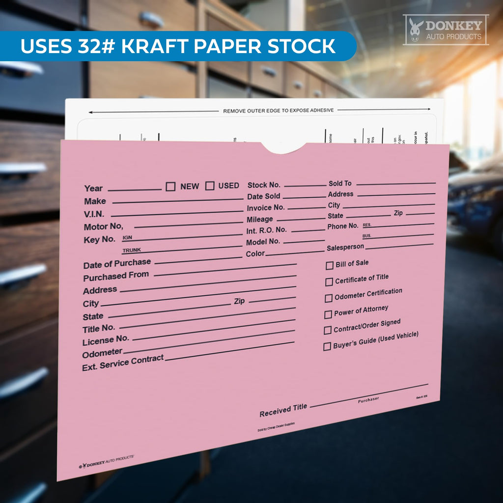 Printed Vehicle Deal Envelopes 9x12 Deal Jackets (100 shrink wrapped) (Blue)