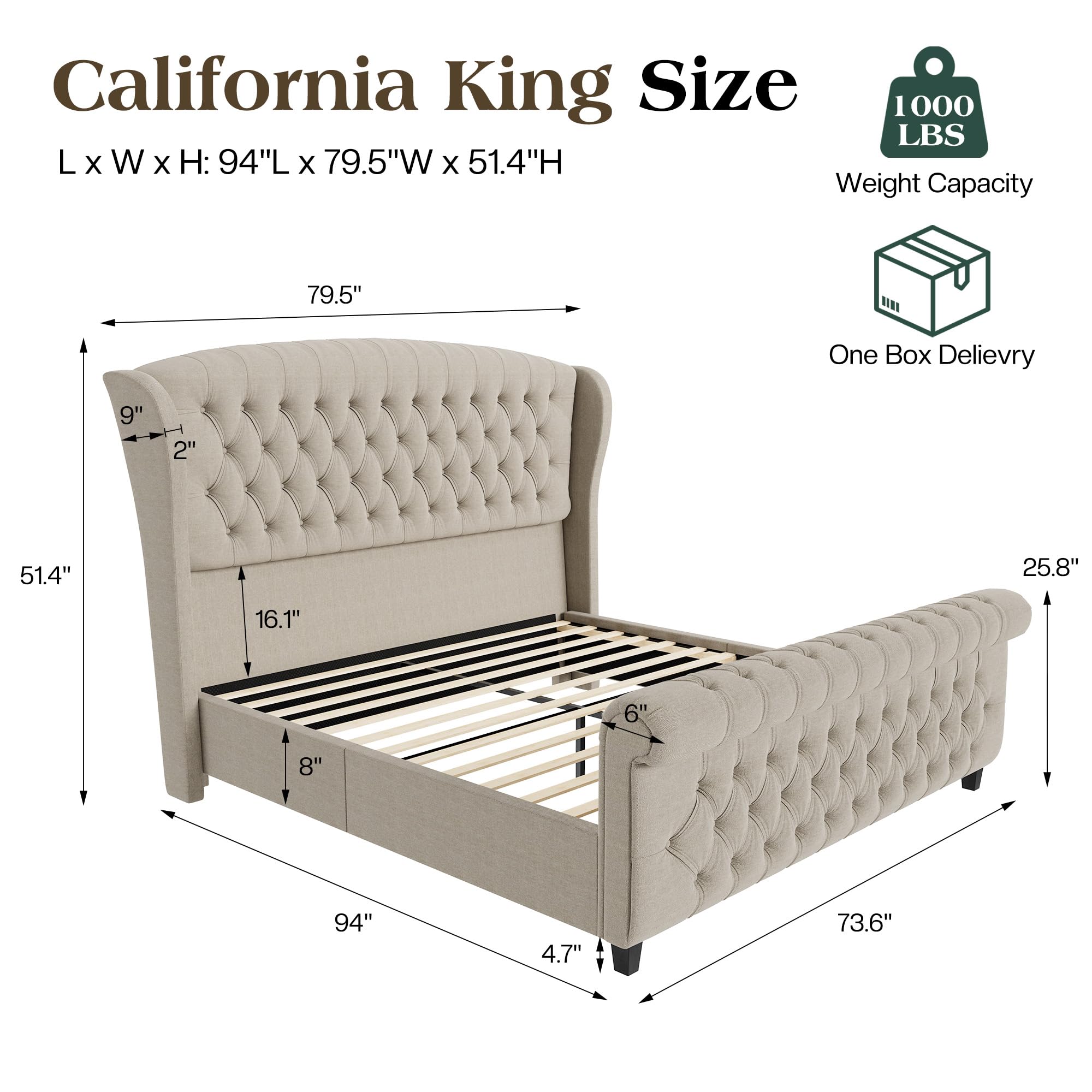 LUXOAK Queen Size Platform Bed Frame, Velvet Upholstered Sleigh Bed with Curved Headboard & Footboard, Deep Button Tufted, Wood Slats Support, No Box Spring Needed, Black