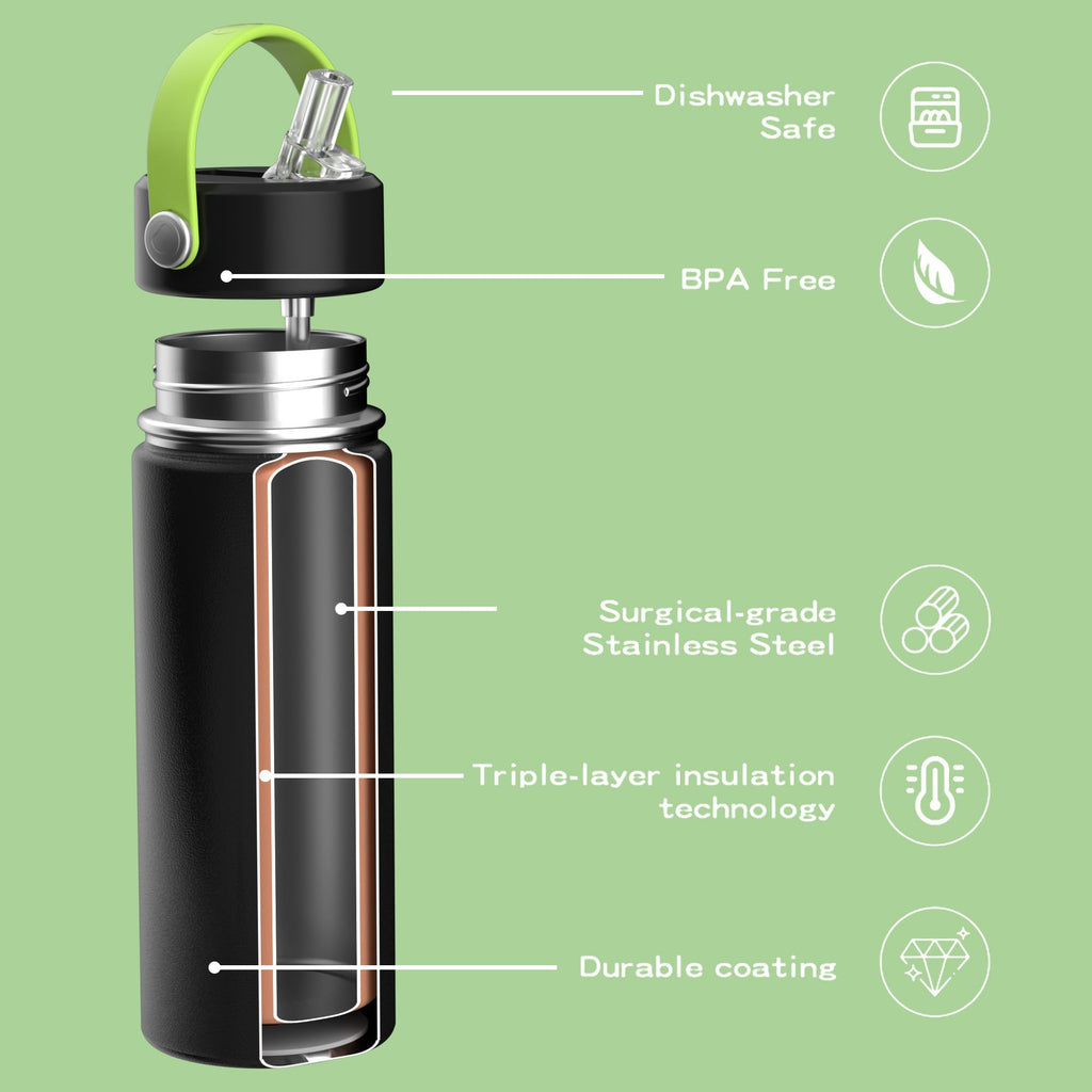 OISIZ Kids Water Bottle with Straw Lid 14oz, Vacuum Insulated 316 Stainless Steel Water Bottles for Kids for School, Leakproof Water Bottle, BPA Free and Keep Cold for 24 Hours