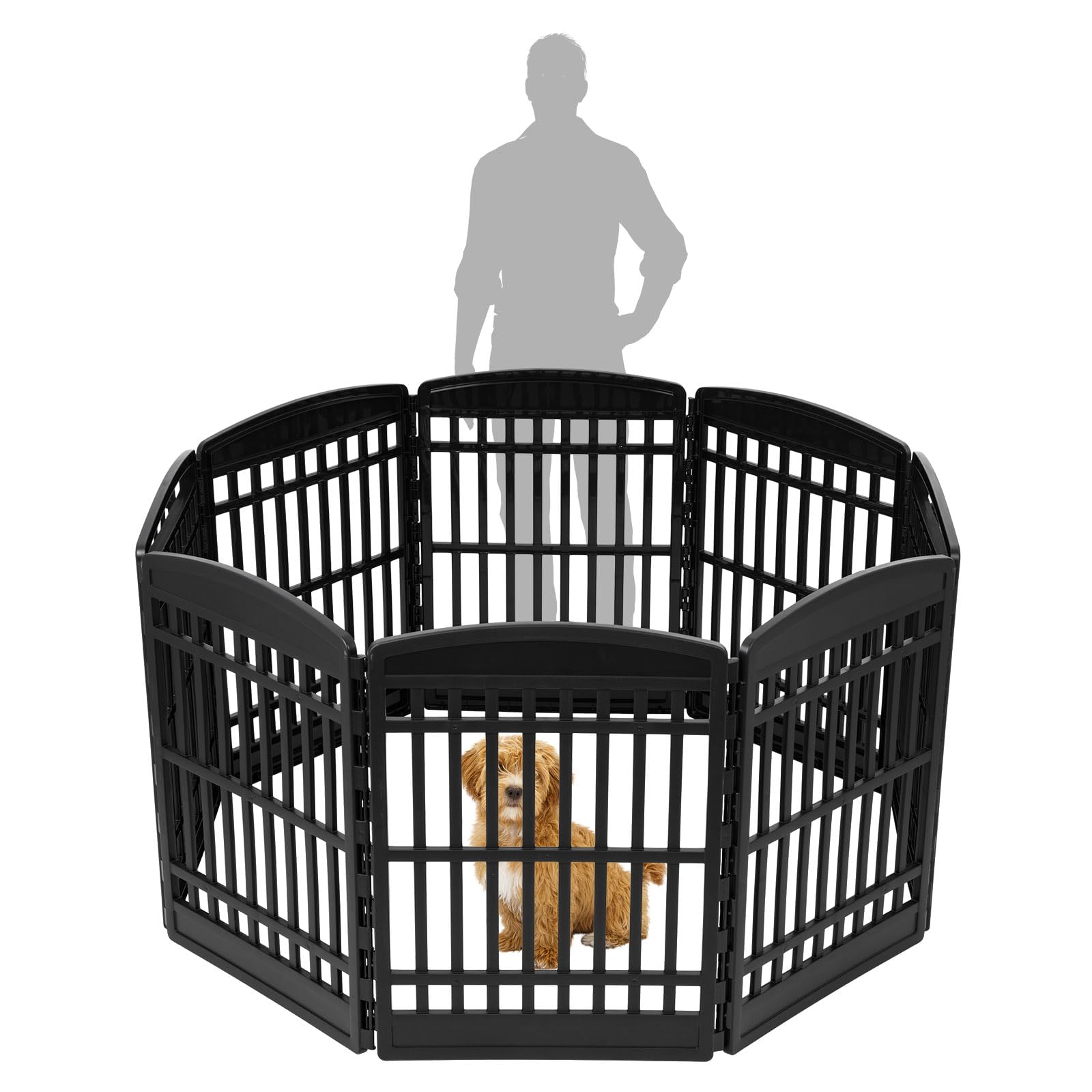 IRIS USA Dog Playpen 24" 4-Panel Puppy Playpen, 35 x 35 x 24, Dog Playpen, Dog Play Pen Indoors, Pet Fence, Puppies/Small Dogs, Black