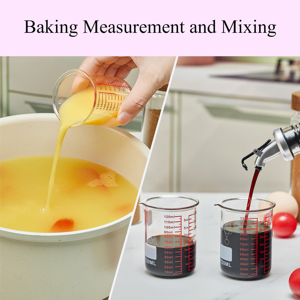 High Borosilicate Glass Measuring Cup-V-Shaped Spout，Glass Measuring Beaker for Kitchen or Restaurant, Easy to Read, 30 ML (1 Oz)-Pack of 2