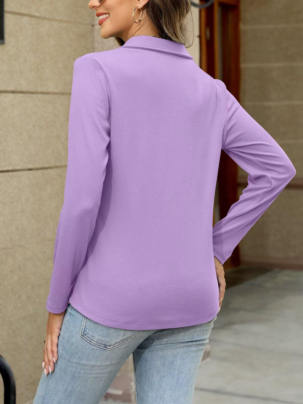 ORANDESIGNE Women's Long Sleeve Polo Shirts Casual Color Block V Neck Tops Fall Collar Ladies Tunics Tees