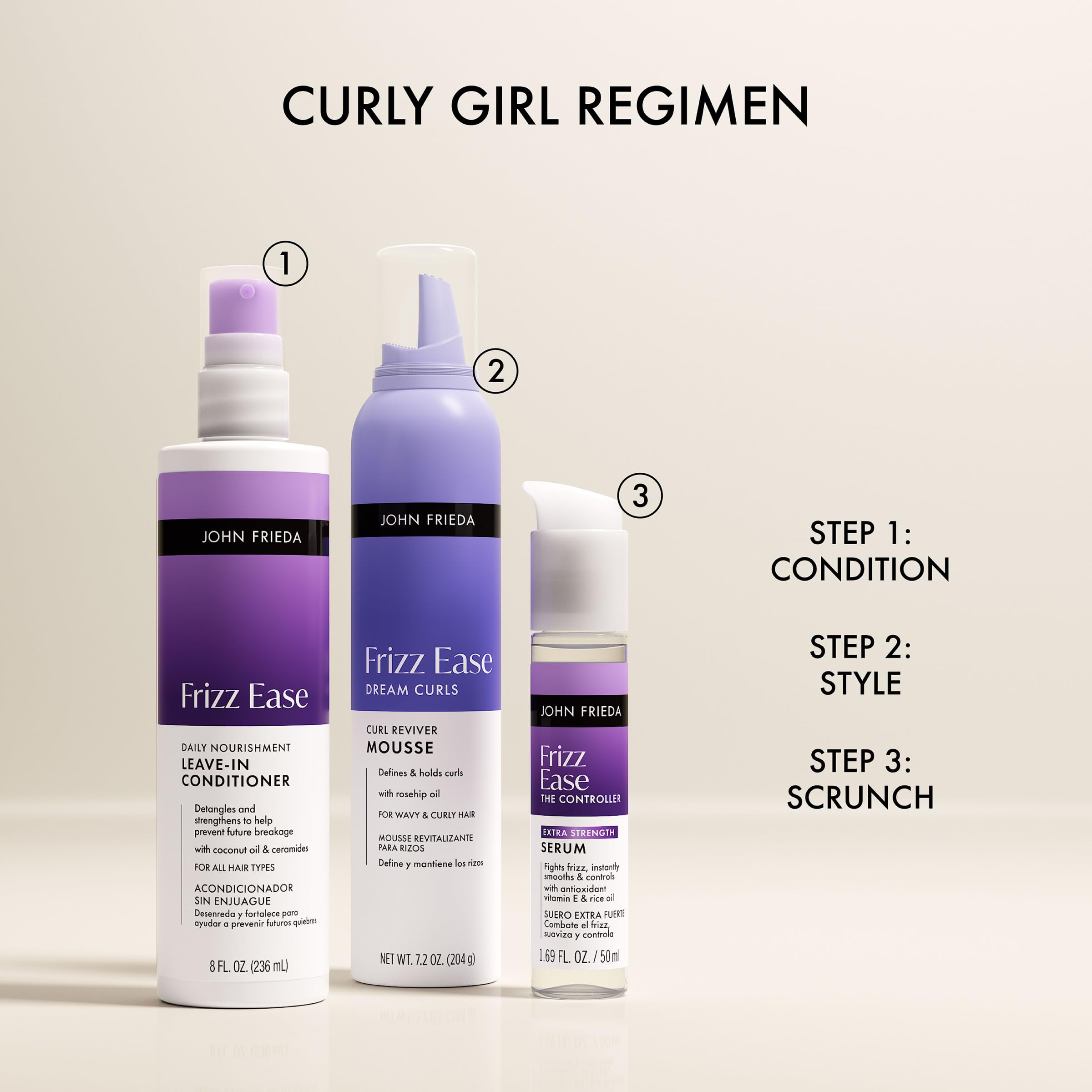 John Frieda Frizz Ease Extra Strength Hair Serum for Thick & Coarse Hair, Anti-Frizz Smoothing Serum with Argan & Coconut Oil, 1.69 fl oz
