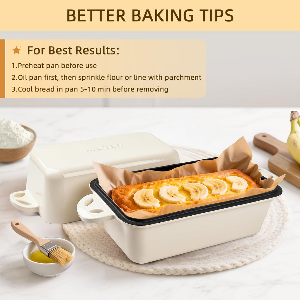 AILITOR 9x5 Enameled Cast Iron Loaf Pan with Lid - 2 in 1 Sourdough Bread Pan for Homemade Baking