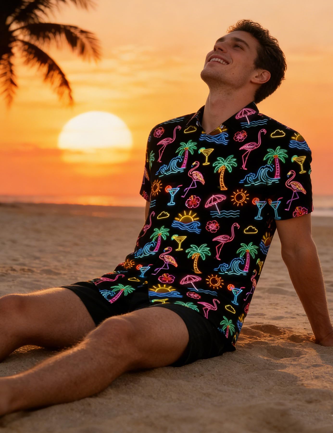 Fanient Mens Hawaiian Shirt Summer 3D Print Casual Short Sleeve Button Down Graphic Aloha Dress Shirts