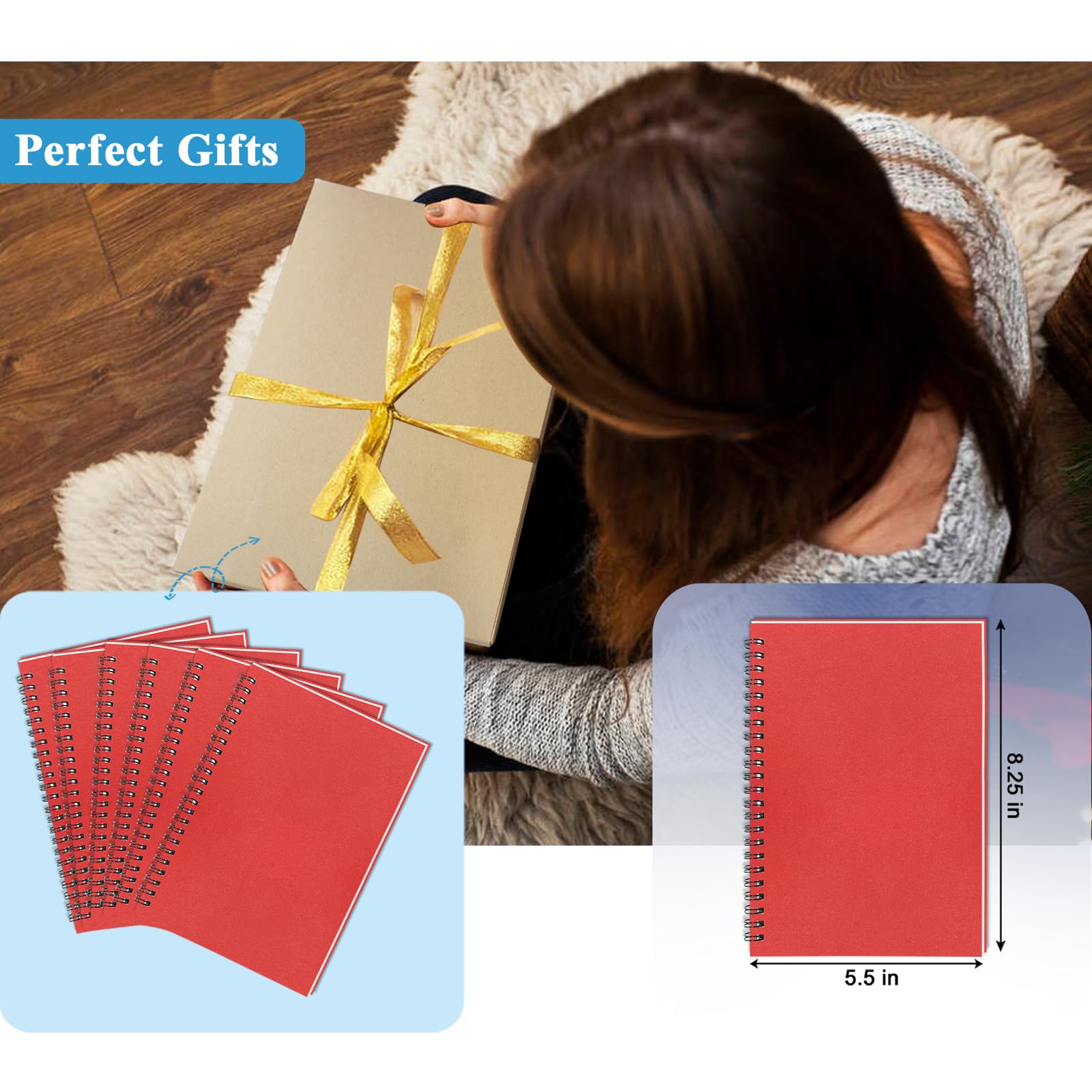 4Pack Small Spiral Notebook A5, 8.25x5.5” 120 Lined Pages Black & Red Wide Ruled Spiral Journal Bulk Blank Kraft Cover Spiral Bound Notebook & Writing Pads for Home Office Meeting Work Note Taking