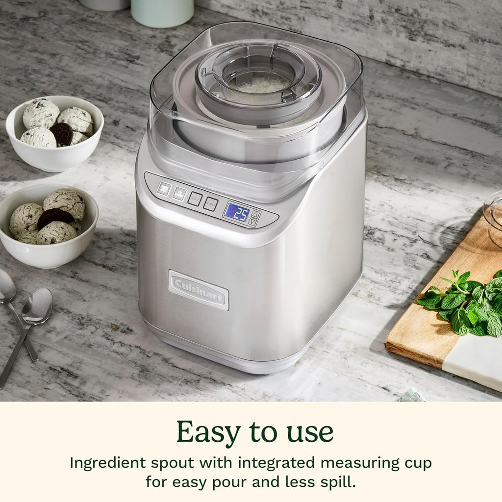 Cuisinart Ice Cream Maker Machine, 2-Quart Stainless Steel Frozen Yogurt, Gelato, Sorbet, Ready in 20 Minutes, LCD Screen and Timer (ICE-70C)