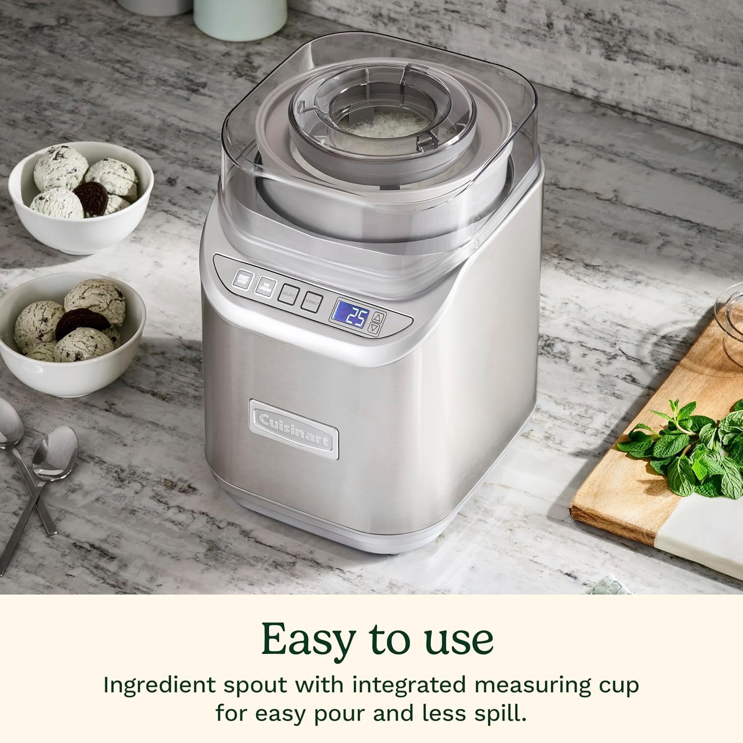 Cuisinart Ice Cream Maker Machine, 2-Quart Stainless Steel Frozen Yogurt, Gelato, Sorbet, Ready in 20 Minutes, LCD Screen and Timer (ICE-70C)