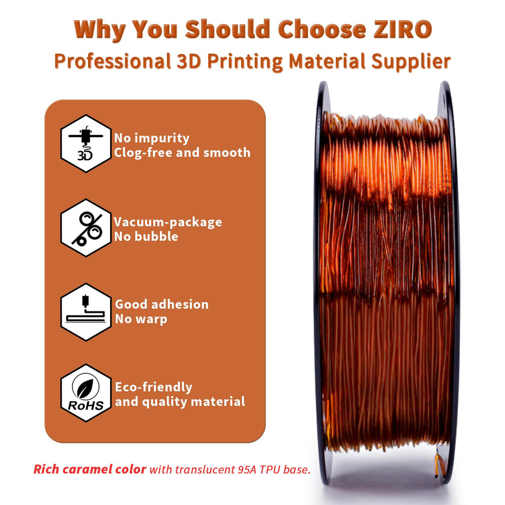 ZIRO TPU Filament 1.75mm 3D Printer Filament, Shore 95A Hardness TPU, Flexible Soft Material, 0.8KG/1.8lbs Spool, Fit Most FDM 3D Printers, Black