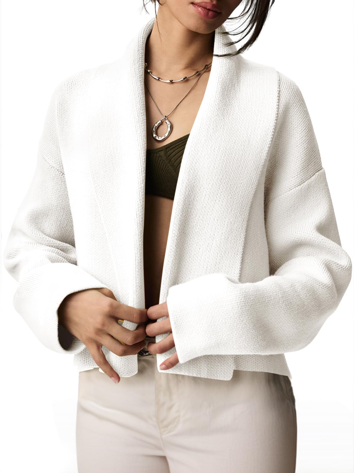 Saodimallsu Womens Cropped Cardigan Open Front Shawl 2026 Fall Trendy Long Sleeve Sweater Jacket