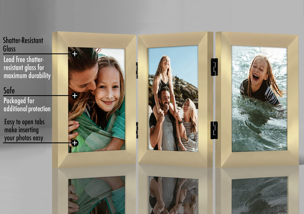 Americanflat Hinged 4x6 Picture Frame with Shatter-Resistant Glass - Double Picture Frames with Engineered Wood - Signature Collection - Photo Frame for Tabletop Display - Black