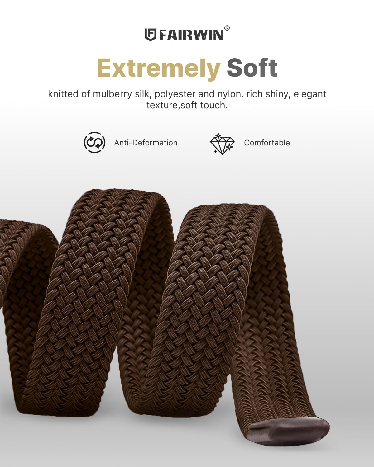 FAIRWIN Men's Golf Belt, Stretch Braided Elastic Woven Casual Jeans Belts 1 3/8" Nylon Web Work Belts for Men