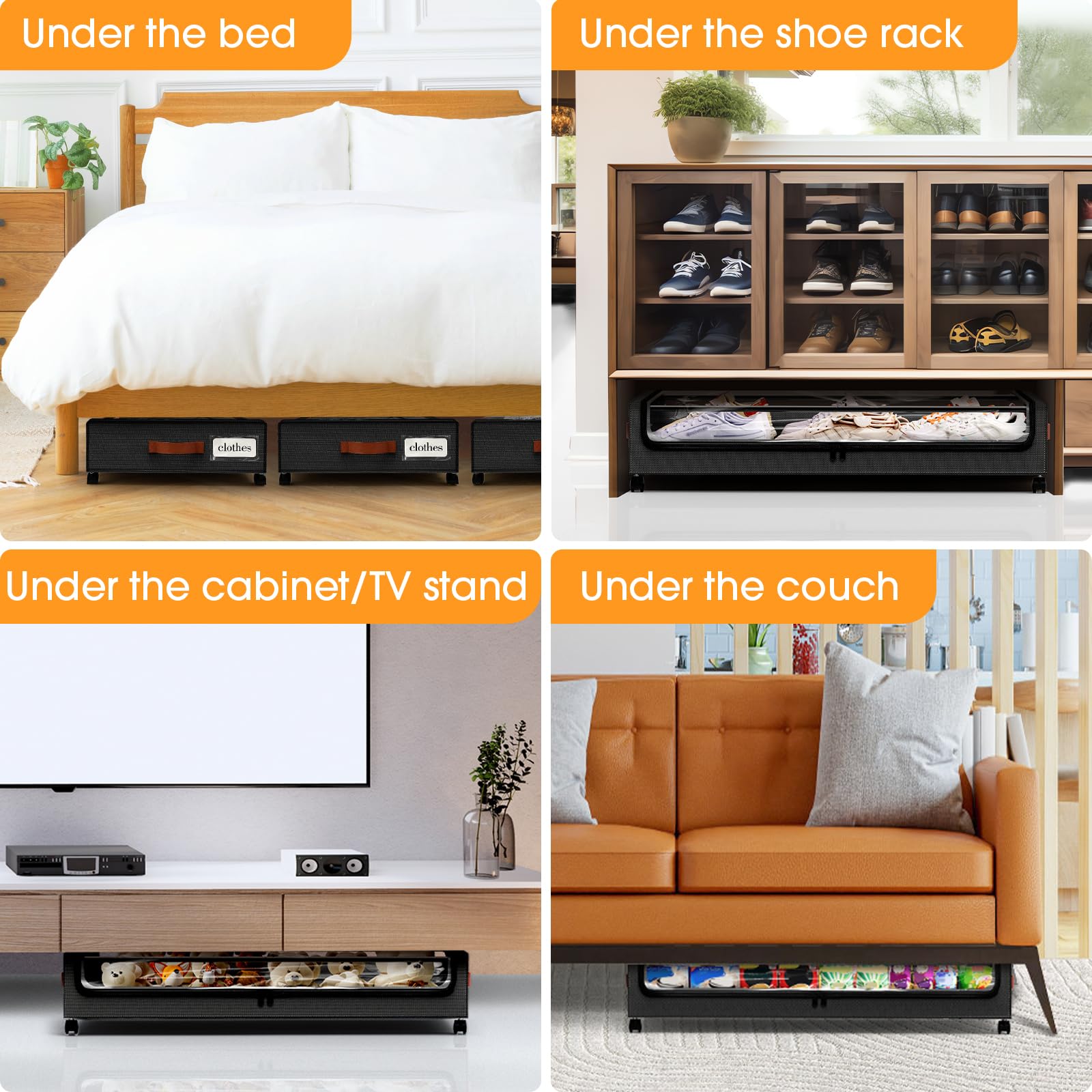 SpaceHacks Under Bed Storage with Wheels 1Pack Underbed Storage with Clear Window&Label Under Bed Drawers Large Capacity Rolling Under Bed Storage for Clothes,Shoes, Blankets (Beige)