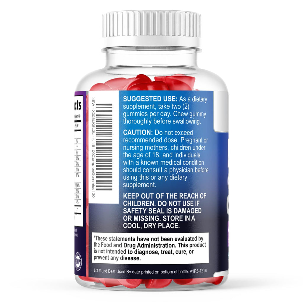 Vitamin B Complex Gummies - Extra Strength Super B Vitamin Gummy with Vitamin C, Immune Support for Men & Women - Energy and Brain Support Supplements with Folic Acid, Niacin, B6, B12 - 60 Gummies