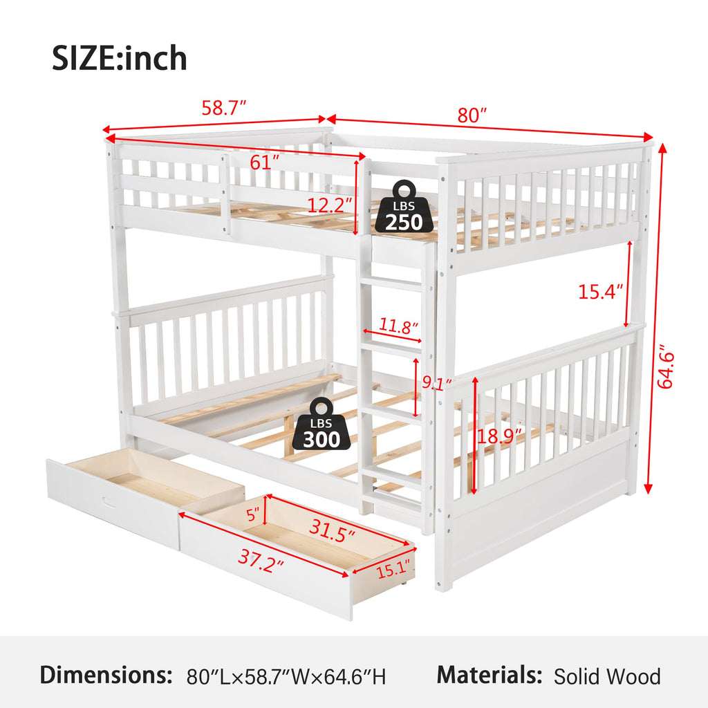Merax Wood Bunk Bed with Two Drawers,Convertible Wood Bunk Bed with Ladders and Two Storage Drawers,Solid Wood Detachable Bed Frame with Ladders, Twin Over Full Size, Espresso