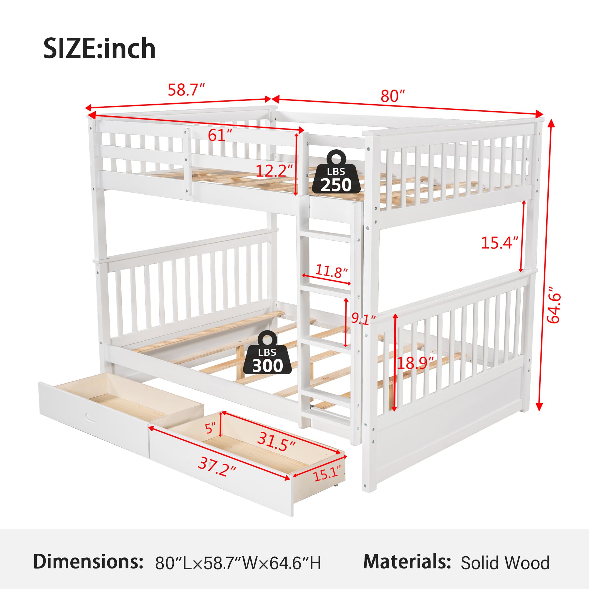 Merax Wood Bunk Bed with Two Drawers,Convertible Wood Bunk Bed with Ladders and Two Storage Drawers,Solid Wood Detachable Bed Frame with Ladders, Twin Over Full Size, Espresso