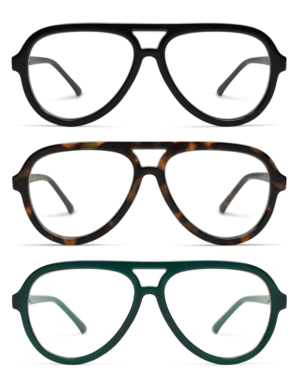 AMOMOMA 3 Pack Retro Oversized Aviator Reading Glasses for Women Men,Classic Large Reader Blue Light Computer Frame AM6111