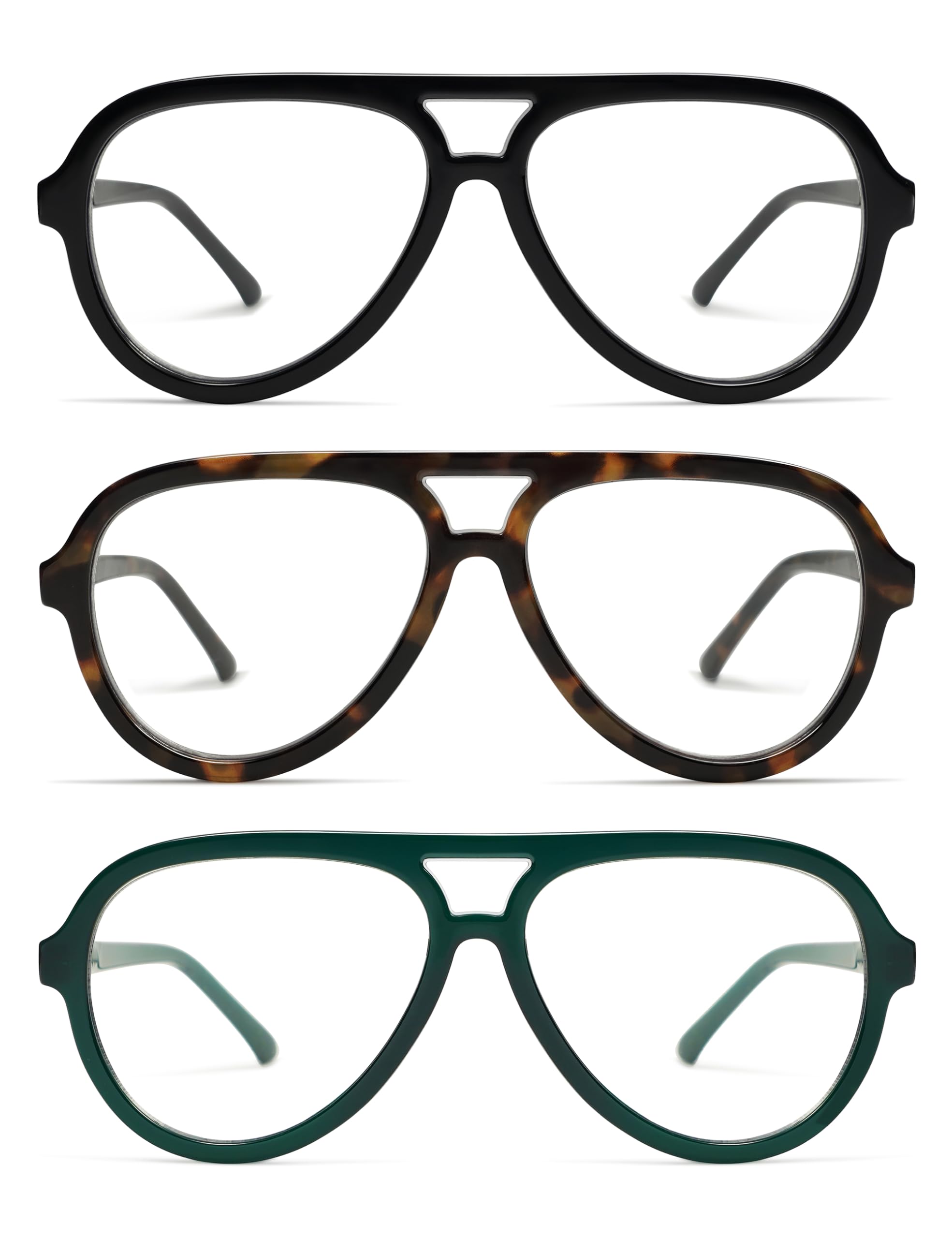 AMOMOMA 3 Pack Retro Oversized Aviator Reading Glasses for Women Men,Classic Large Reader Blue Light Computer Frame AM6111