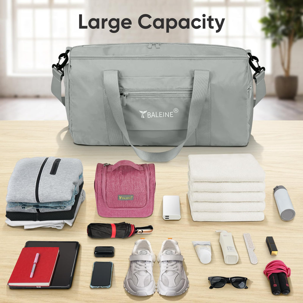 BALEINE Gym Bag for Women and Men, Duffel Bag for Sports, Gyms and Weekend Getaway, Waterproof Dufflebag with Shoe and Wet Clothes Compartments, Lightweight Carryon Gymbag (Azure)