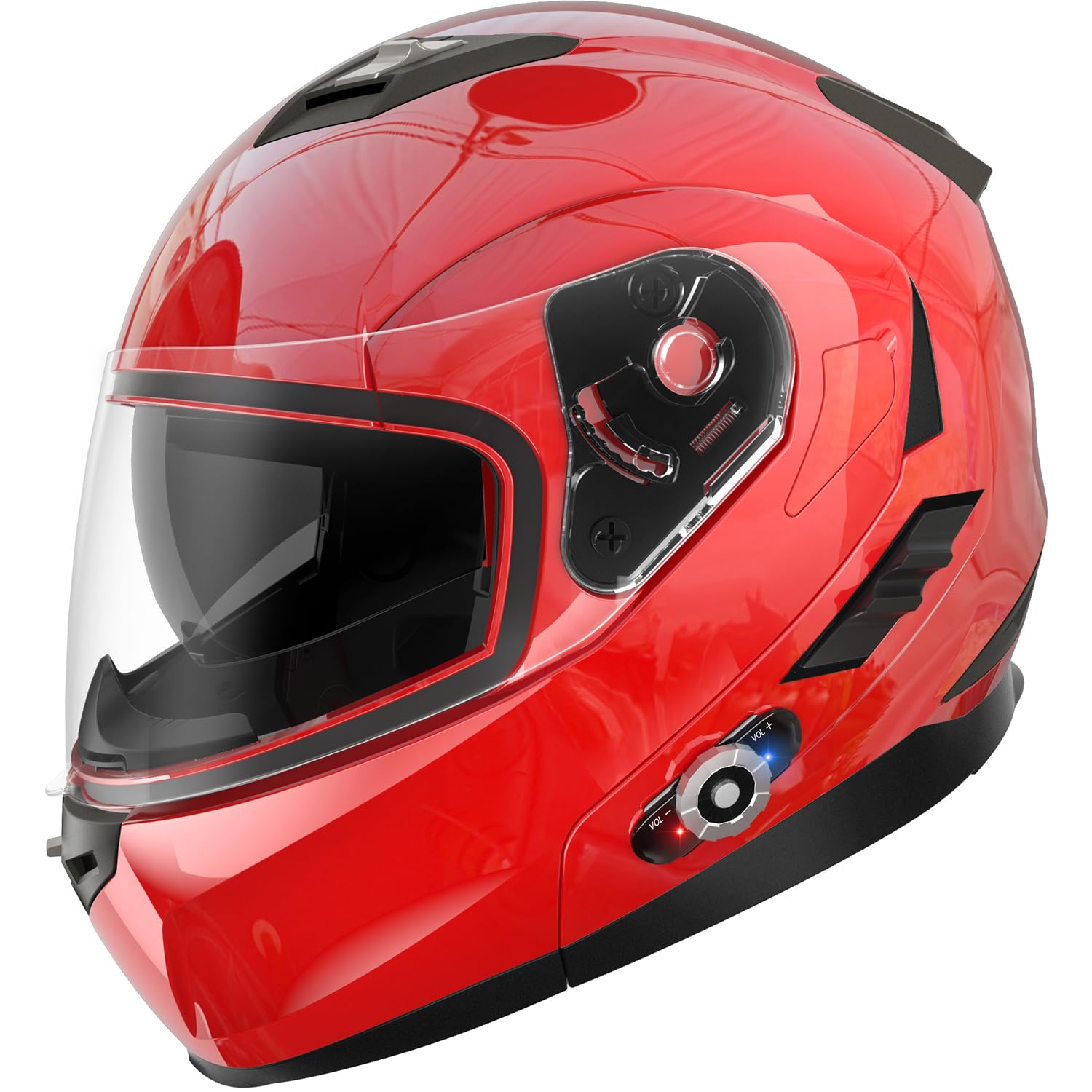FreedConn BM2-S Bluetooth Motorcycle Helmet, Flip-Up Modular Motorbike Helmet, 500M Connectivity for 2-3 Riders, Voice Dial, Hands-Free Call, MP3, FM, DOT Certified (Medium, Gloss Black)