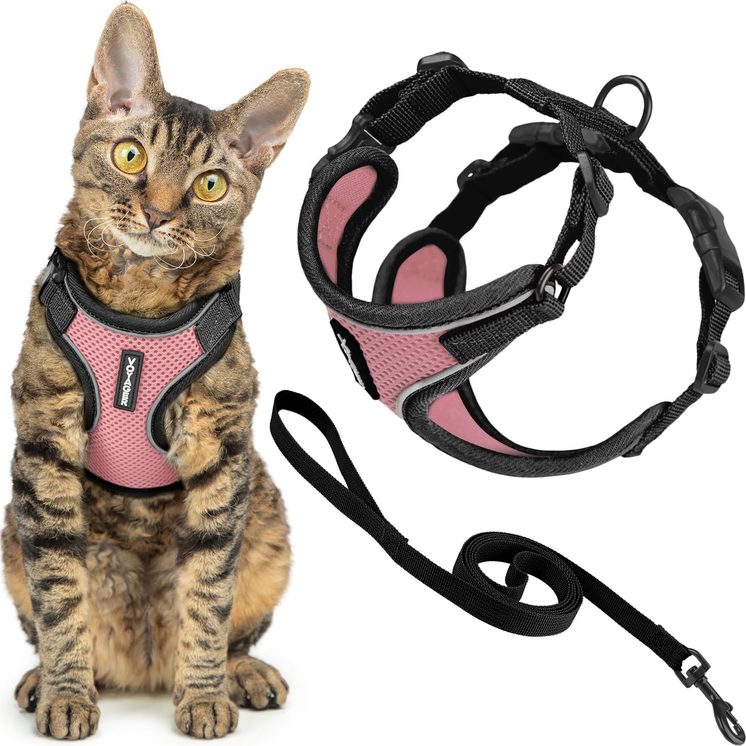 Voyager Escape-Proof Step-in Lock Cat Harness & 5ft Neoprene-Handle Leash Set All-Weather Mesh with Reflective Stitching for Small to Large Cats by Best Pet Supplies, Army (327), XXXS
