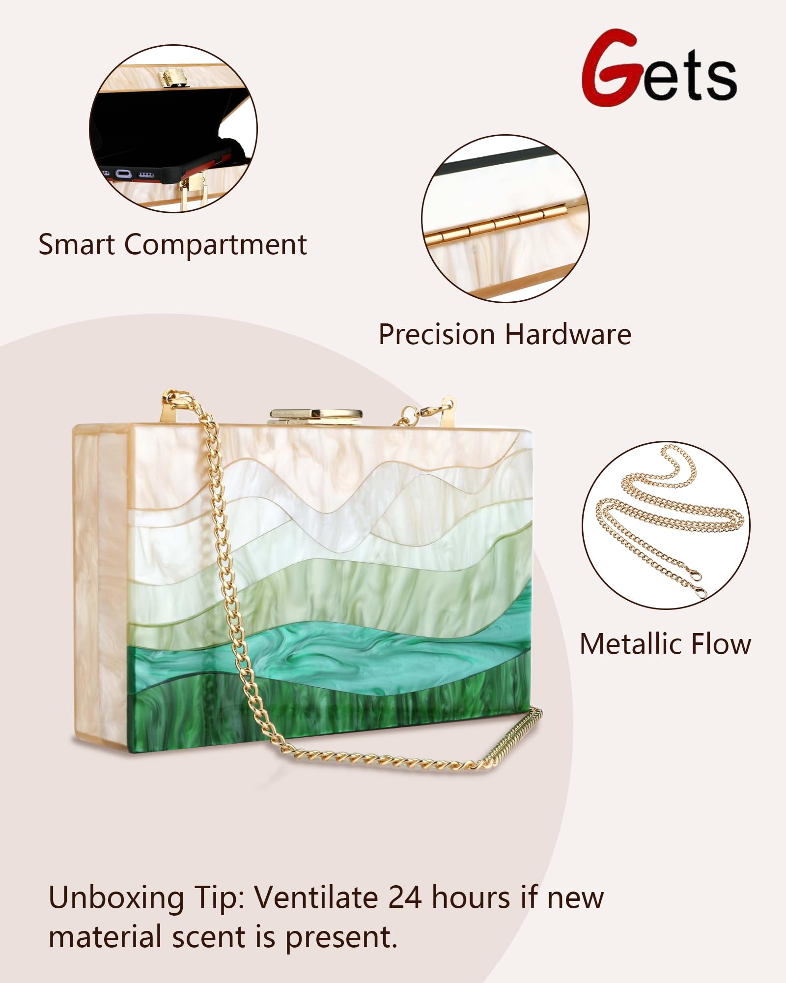 Gets Acrylic Purses and Handbags for Women Multicolor Perspex Geometric Patterns Box Clutch Banquet Evening Crossbody Handbag