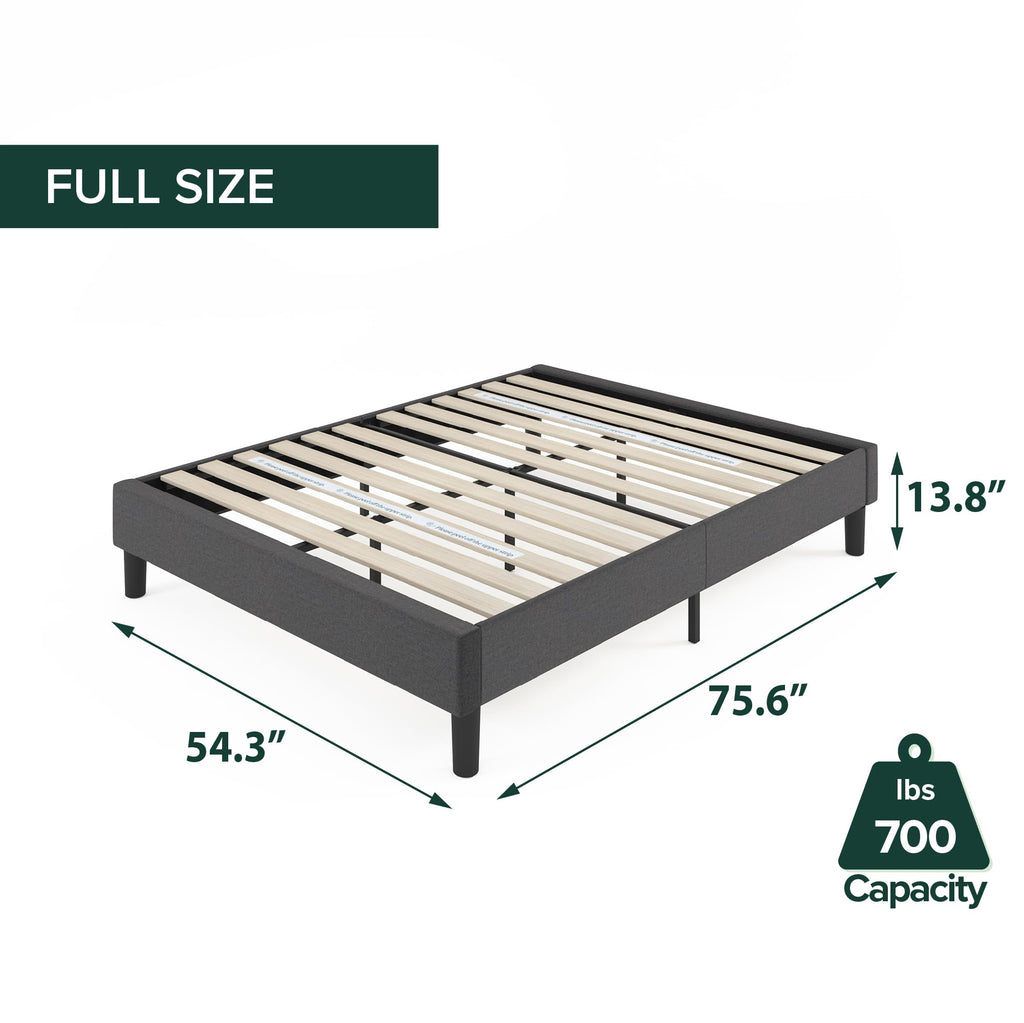 Zinus Curtis Upholstered Platform Bed Frame, Mattress Foundation, Wood Slat Support, No Box Spring Needed, Eco Friendly WonderBox (TM) Packaging, Dark Grey, Full