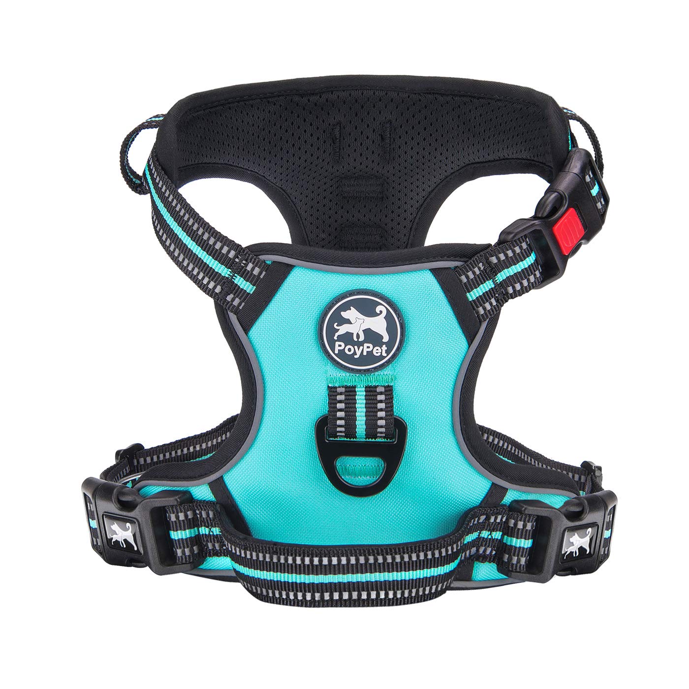PoyPet Dog Harness No Pull, Reflective Vest Harness with Front & Back 2 Clips and Easy Control Handle for Small Medium Large Dog (XS, Black)