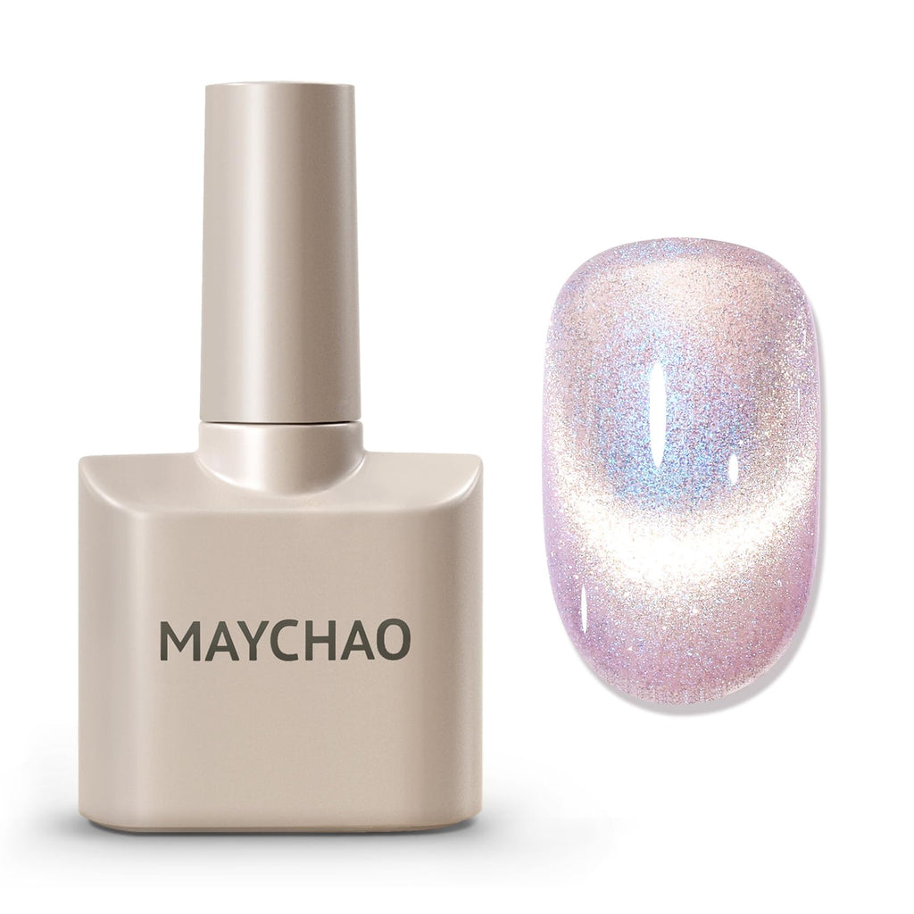 MAYCHAO 15ML Golden Amethyst Cat Eye Gel Nail Polish 1Pc Velvet Mirage Cat Eye Gel Polish Soak off Holographic Magnetic Nail Polish for Nail Art Manicure Salon DIY at Home, 0.5 OZ