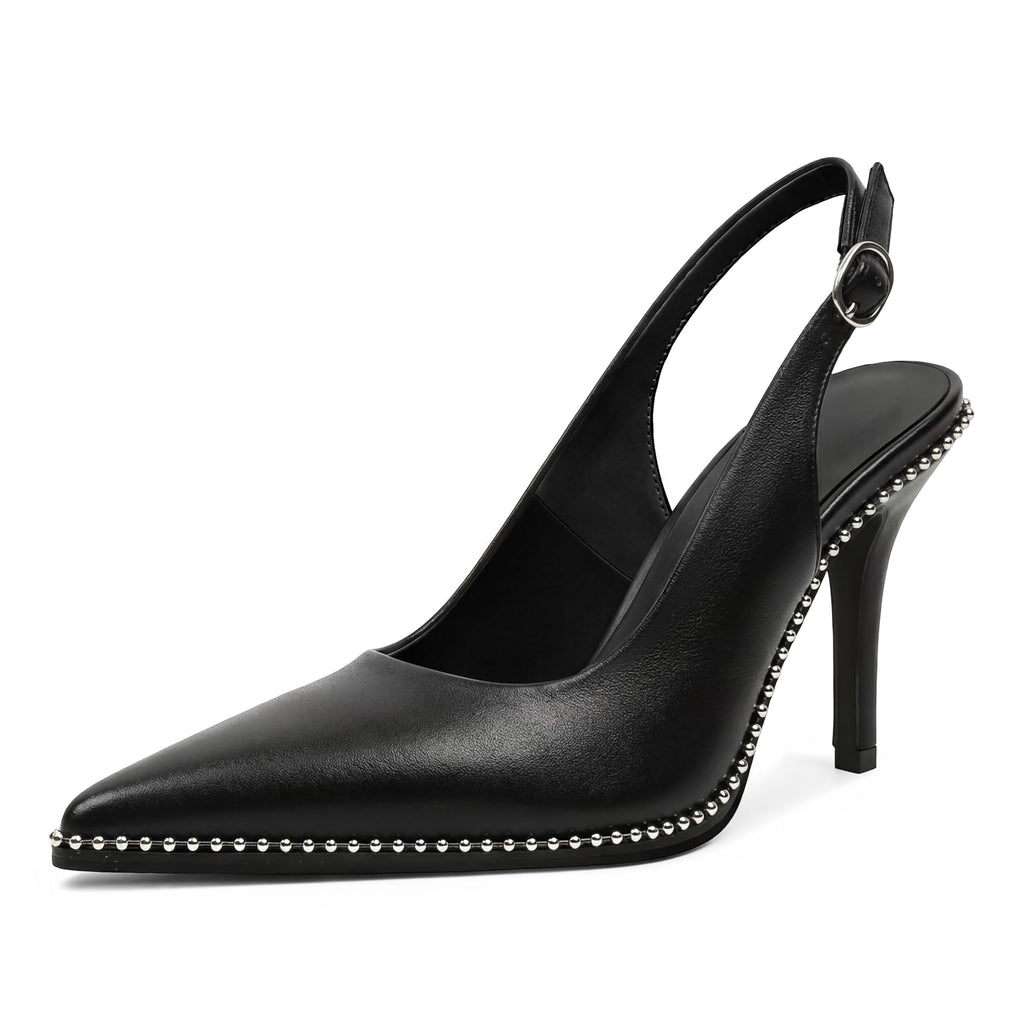 Zamikoo Women Beaded Pumps High Heel Slingback Pointed Toe Slip On 3.5 Inch Stilettos Ankle Strap Adjustable Buckle Patent Leather US Size 5 -Size 13