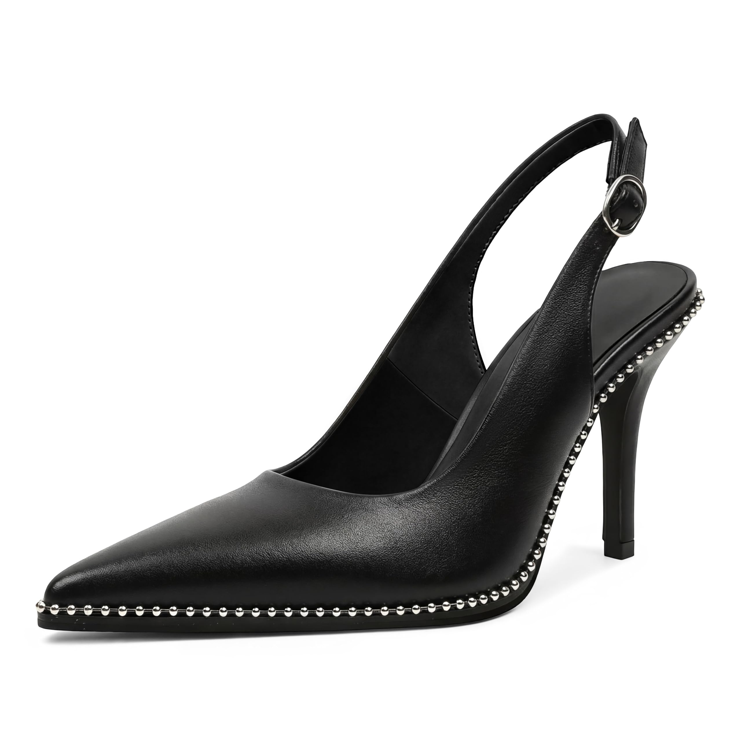 Zamikoo Women Beaded Pumps High Heel Slingback Pointed Toe Slip On 3.5 Inch Stilettos Ankle Strap Adjustable Buckle Patent Leather US Size 5 -Size 13