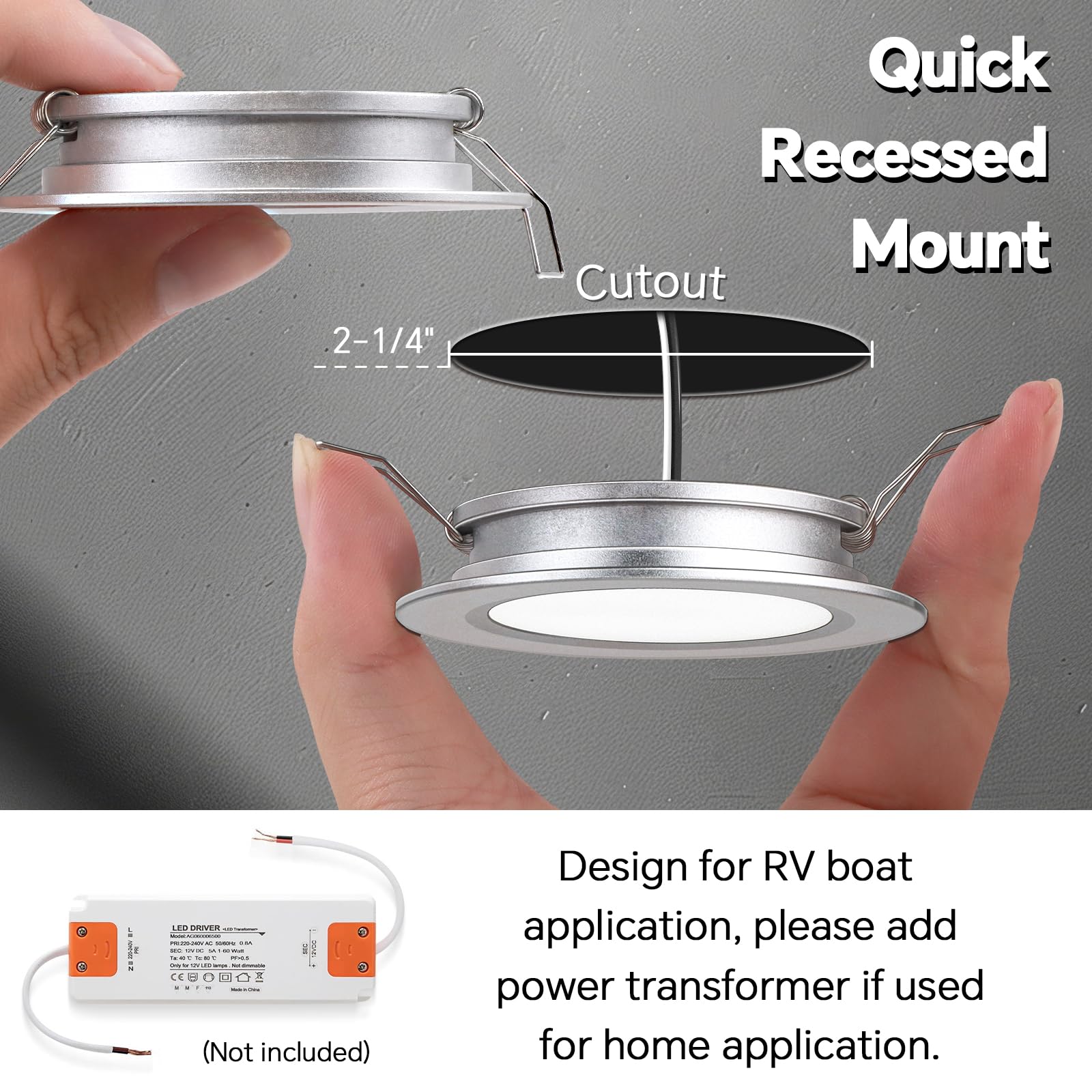 acegoo RV 2.75" Recessed LED Ceiling Light 12V Ultra-Thin Puck Light, Dimmable RV Lights Interior for Camper Van Truck Motorhome Boat Sailboat Roof Under Cabinet Lighting, 6 Pack (White,Cool White)