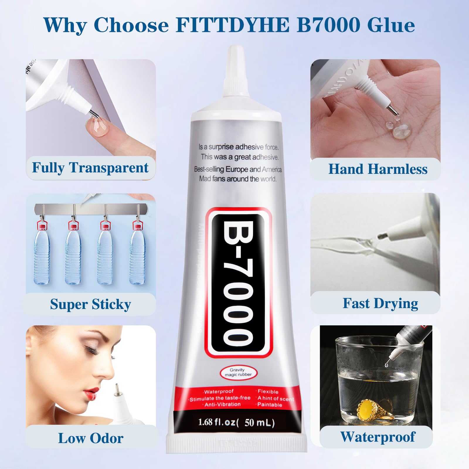 110 ml B7000 Adhesive for Crafts, Clear Glue with Spreaders and Dotting Pen Tool, Multipurpose for Rhinestones, Fabric, DIY, Makeup, Shoes, Jewelry Making, Nail Art