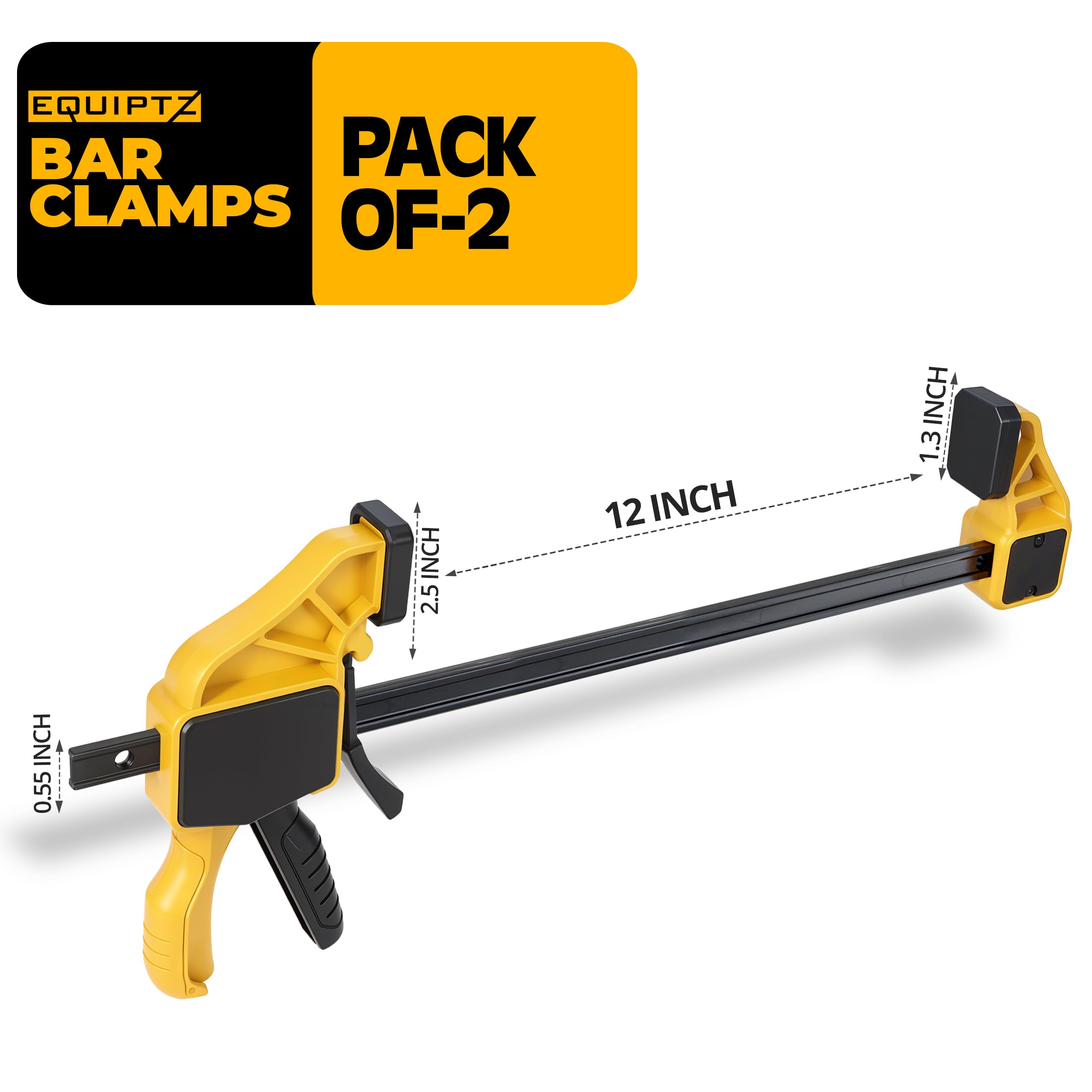 EQUIPTZ 6 Pack Bar Clamps for Woodworking – 2 Pcs 12" & 4 Pcs 6" Quick Grip Clamps Set with 150 lbs Force – Wood Clamps for Gluing, Carpentry, DIY, and Metalworking (Combo Sizes, 6 Pack)