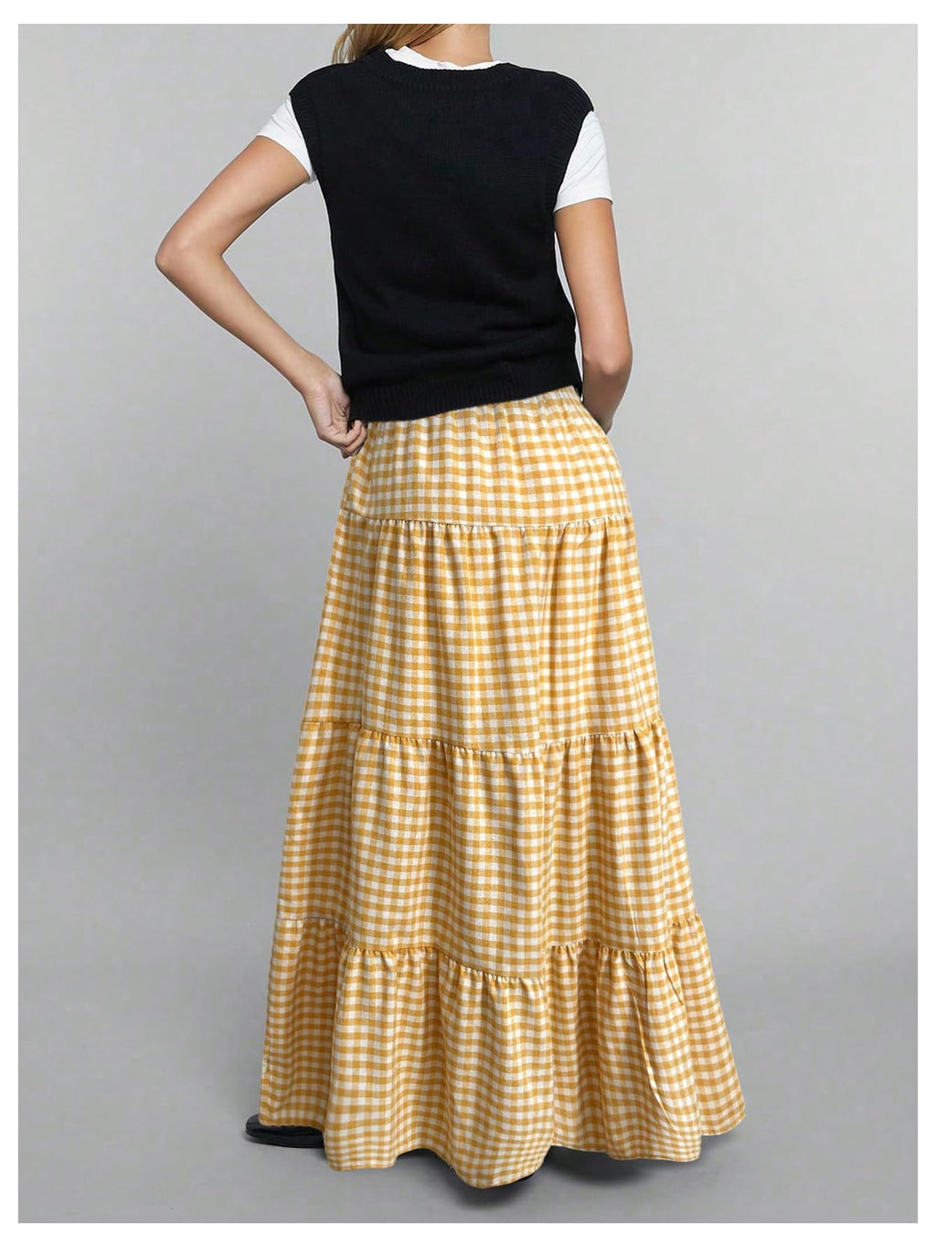 MakeMeChic Women's Plaid Maxi Skirts A Line Ruffle Tiered Layer Y2K Flowy Casual Long Skirts