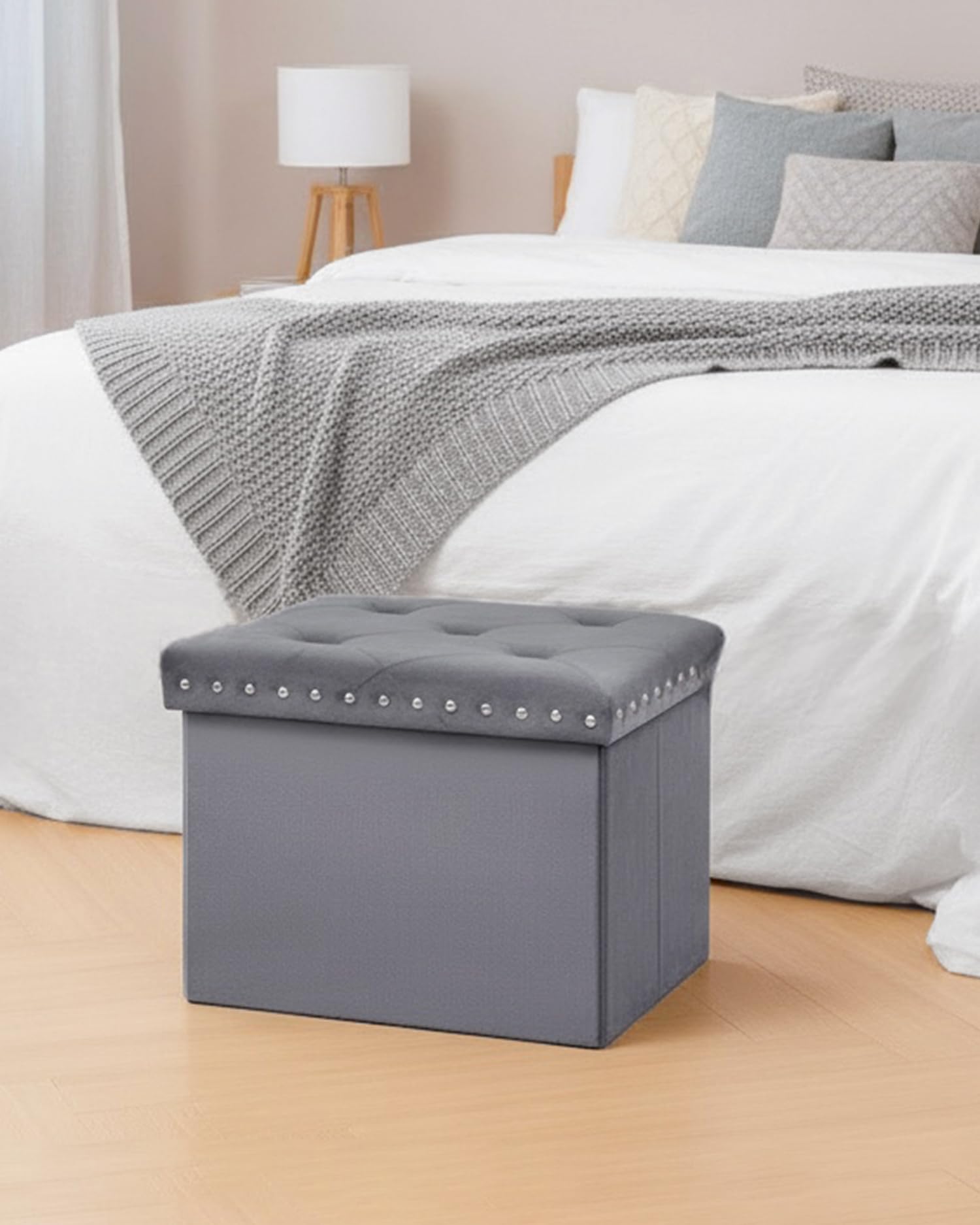 B FSOBEIIALEO Storage-Ottoman Cube-Folding Tufted - Ottomans with Storage, Coffee Table Top Cover, Storage Boxes Footrest Stool for Bedroom, Luxury Velvet Fabric 15.7 Inches Black