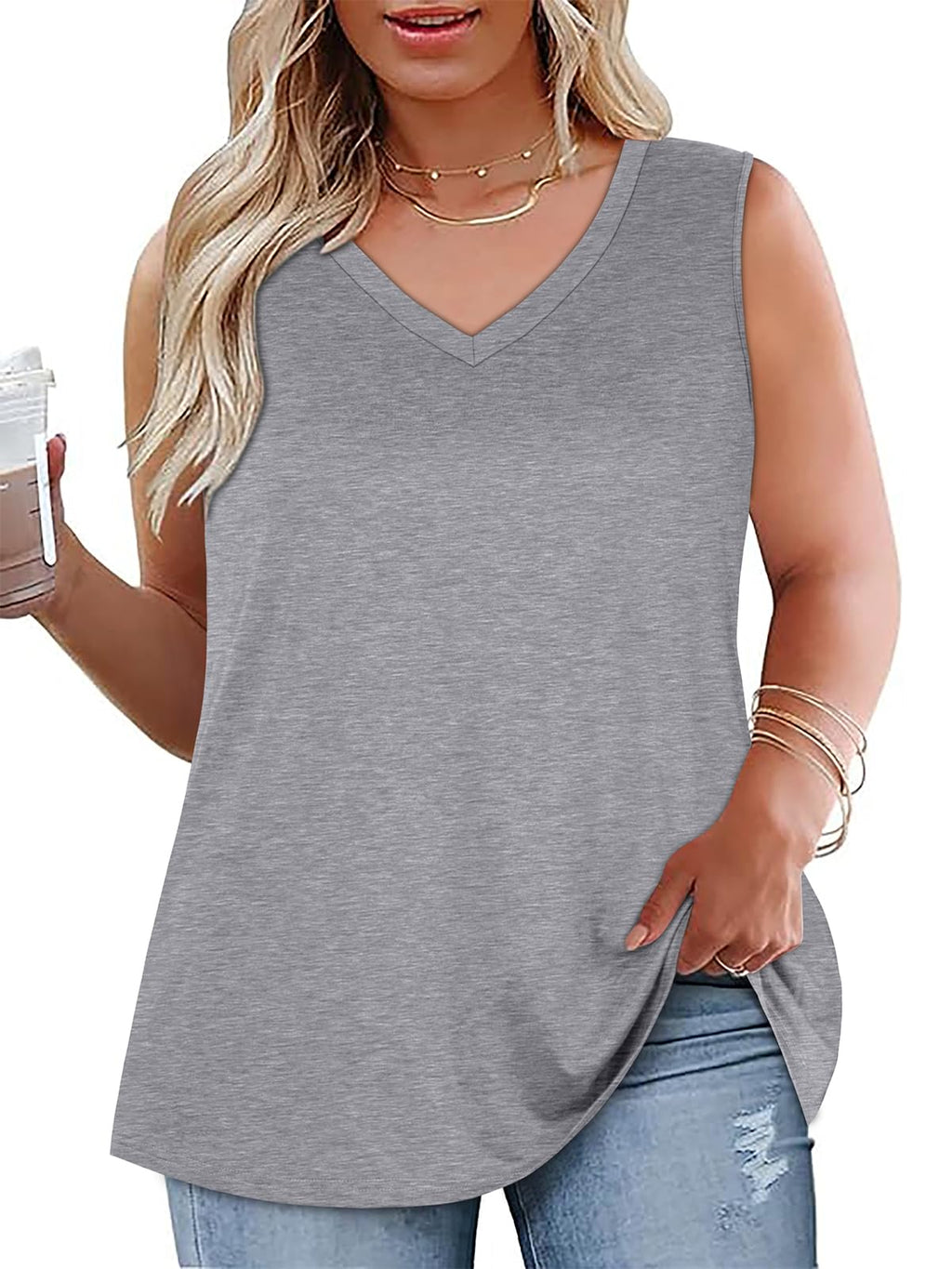 Plus Size Tanks Women Summer Top V Neck Sleeveless Top Loose Fit Tee Workout Shirts 2026