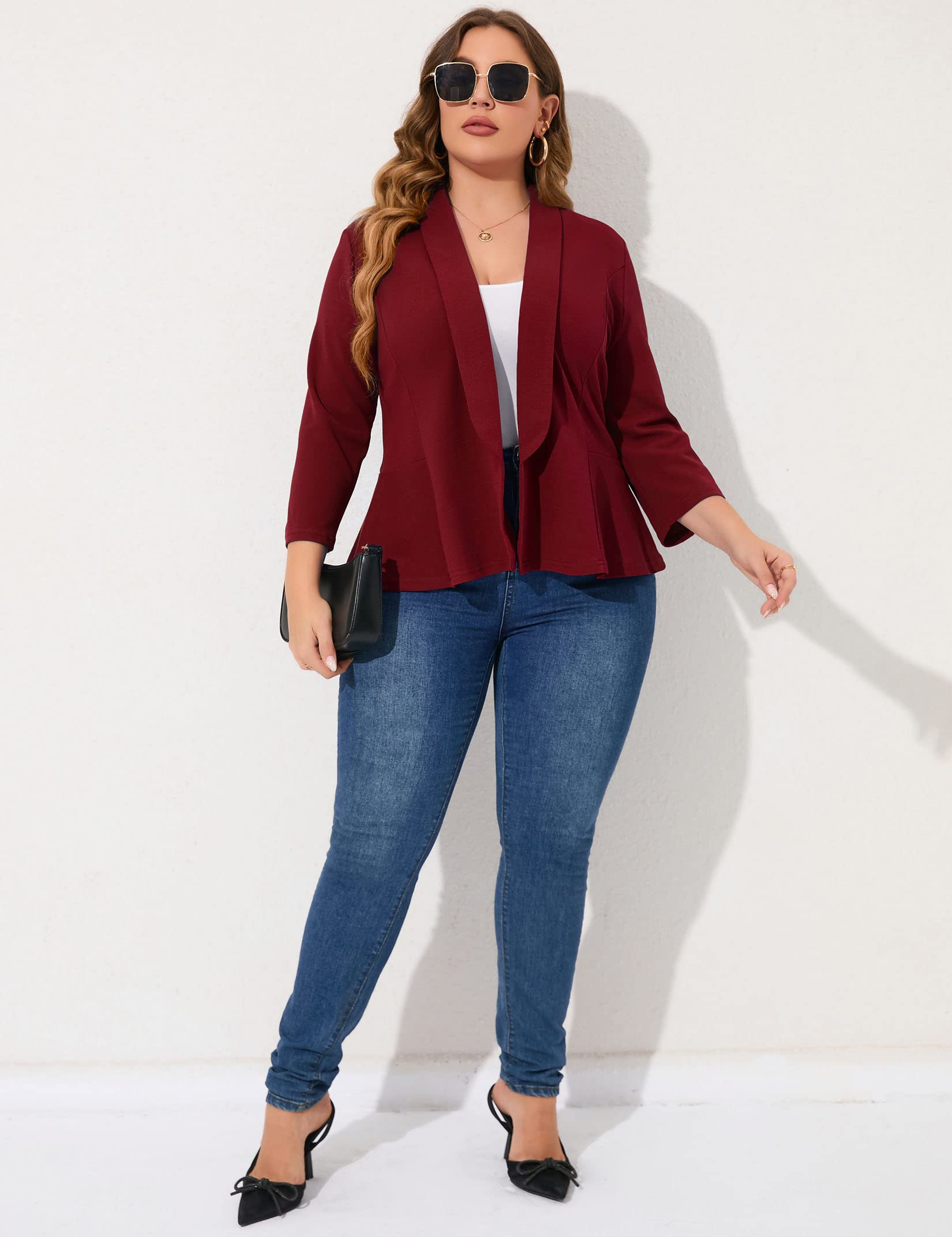 KOJOOIN Women Plus Size Casual Blazer Open Front Long Sleeve Work Office Cardigan Jackets