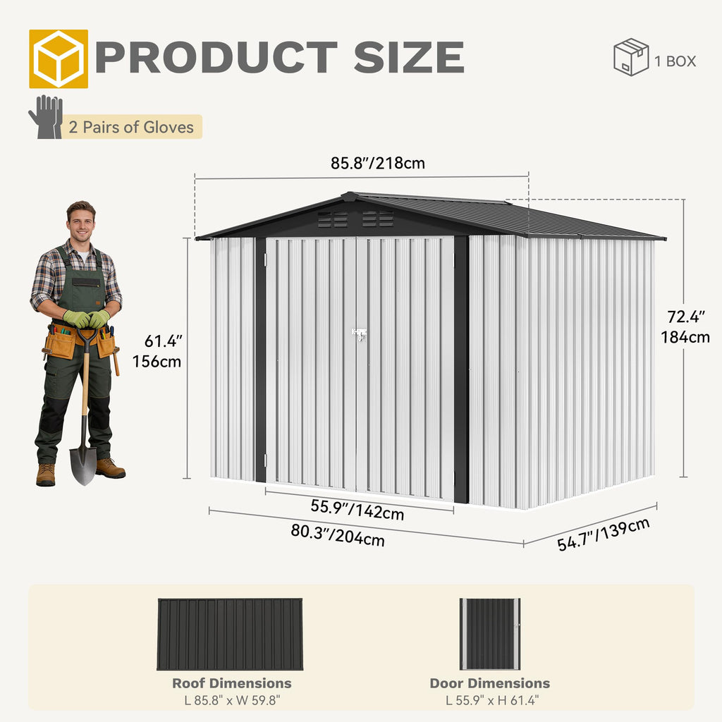 DWVO 6x4ft Outdoor Storage Shed, Lockable Metal Tool Storage Sheds, Waterproof Garden Sheds with Vents for Backyard, Patio, Garage, Lawn, Dark Gray