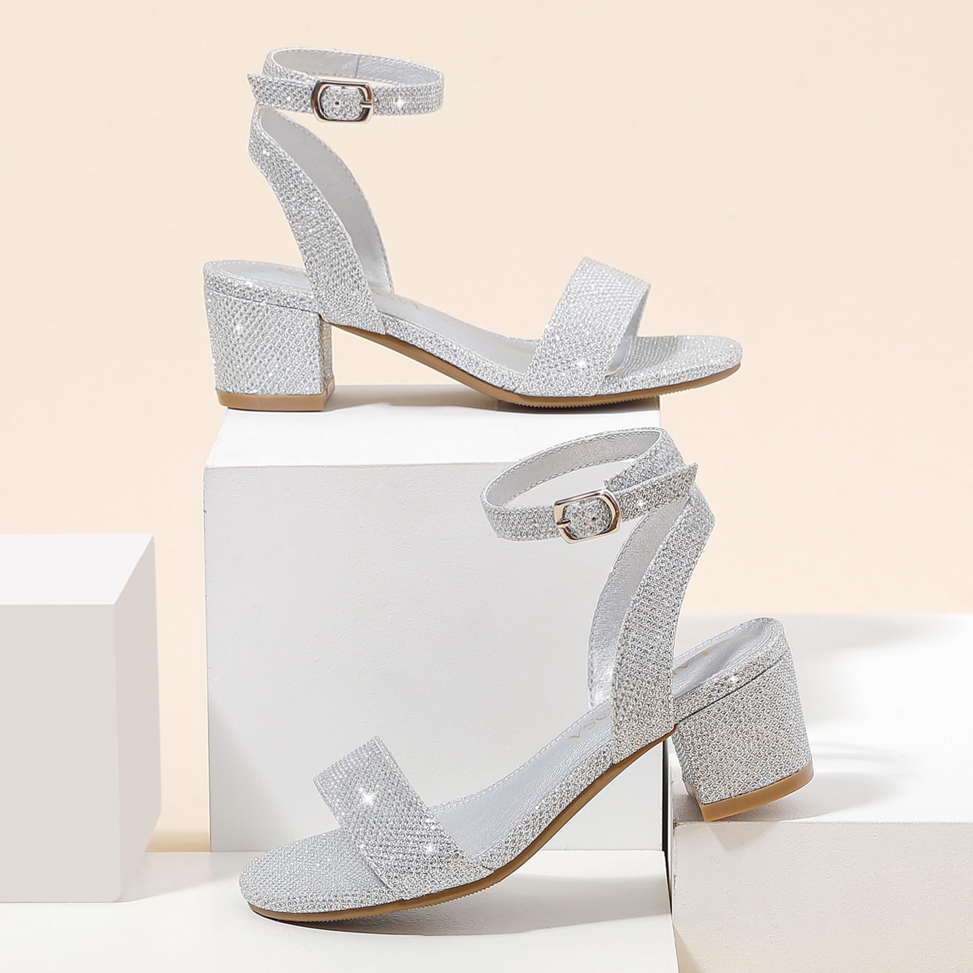 LAURMOSA High Heels for Kids Open Toe Dress Shoes for Girls Ankle Strap Pump Shoes Flower Girl Sandals Wedding Party for Little Big Kids