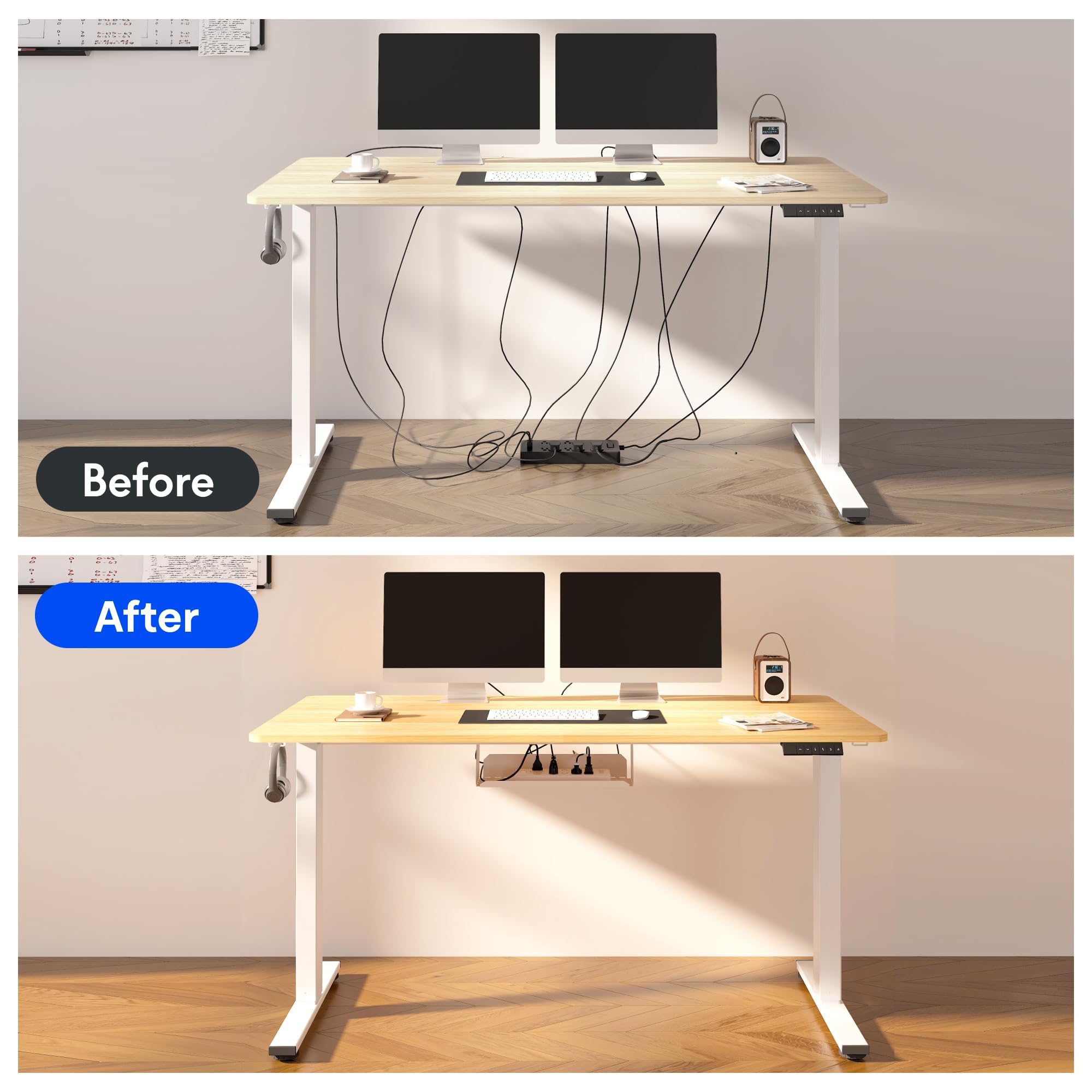FLEXISPOT EN2 Whole-Piece Standing Desk with Clamp Power Strip, 40 x 24'' Electric Stand Up Height Adjustable Desk with Cable Management (Black Frame + 40" Black Top)