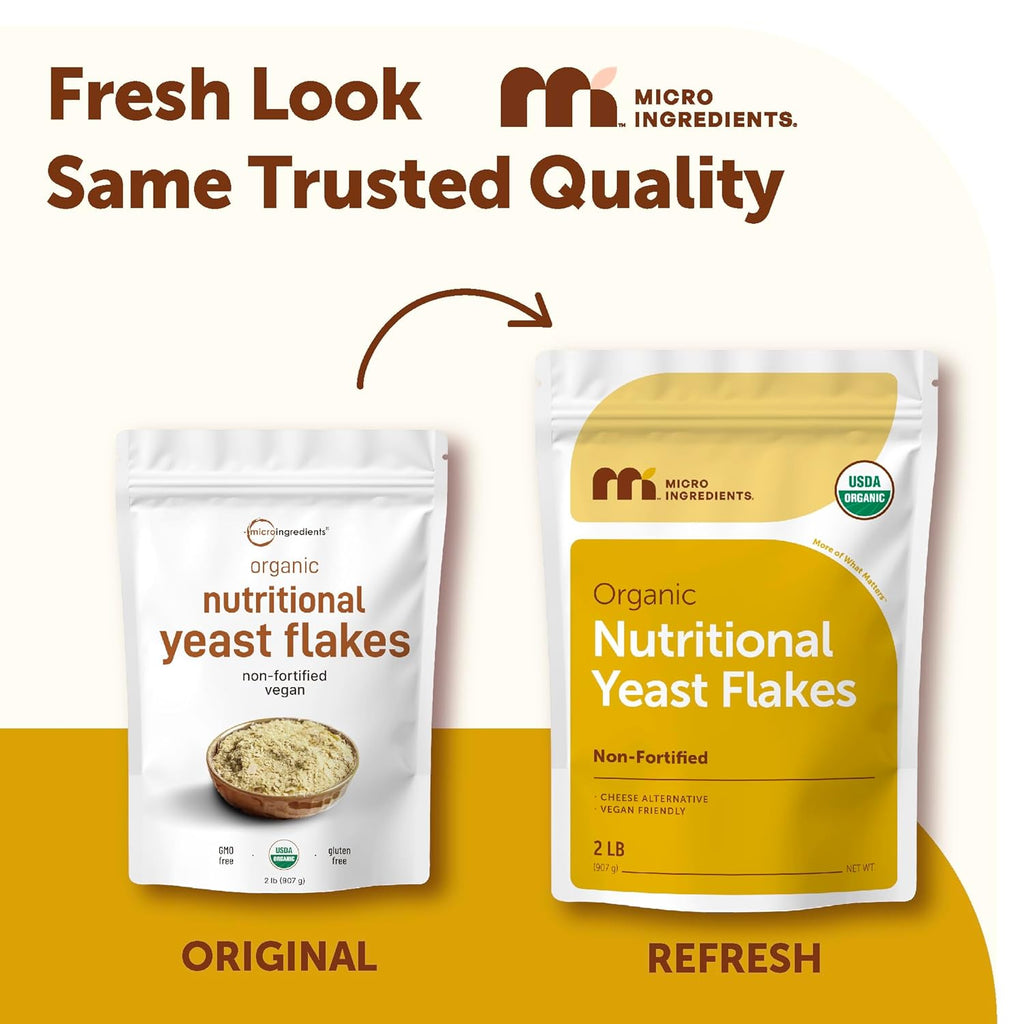 Micro Ingredients Organic Non-Fortified Nutritional Yeast Flakes, 2 Pounds | Vegan Protein, B Vitamins & Beta-glucans | Keto Friendly, Dairy Free Cheese Substitute, Non-GMO, Gluten Free