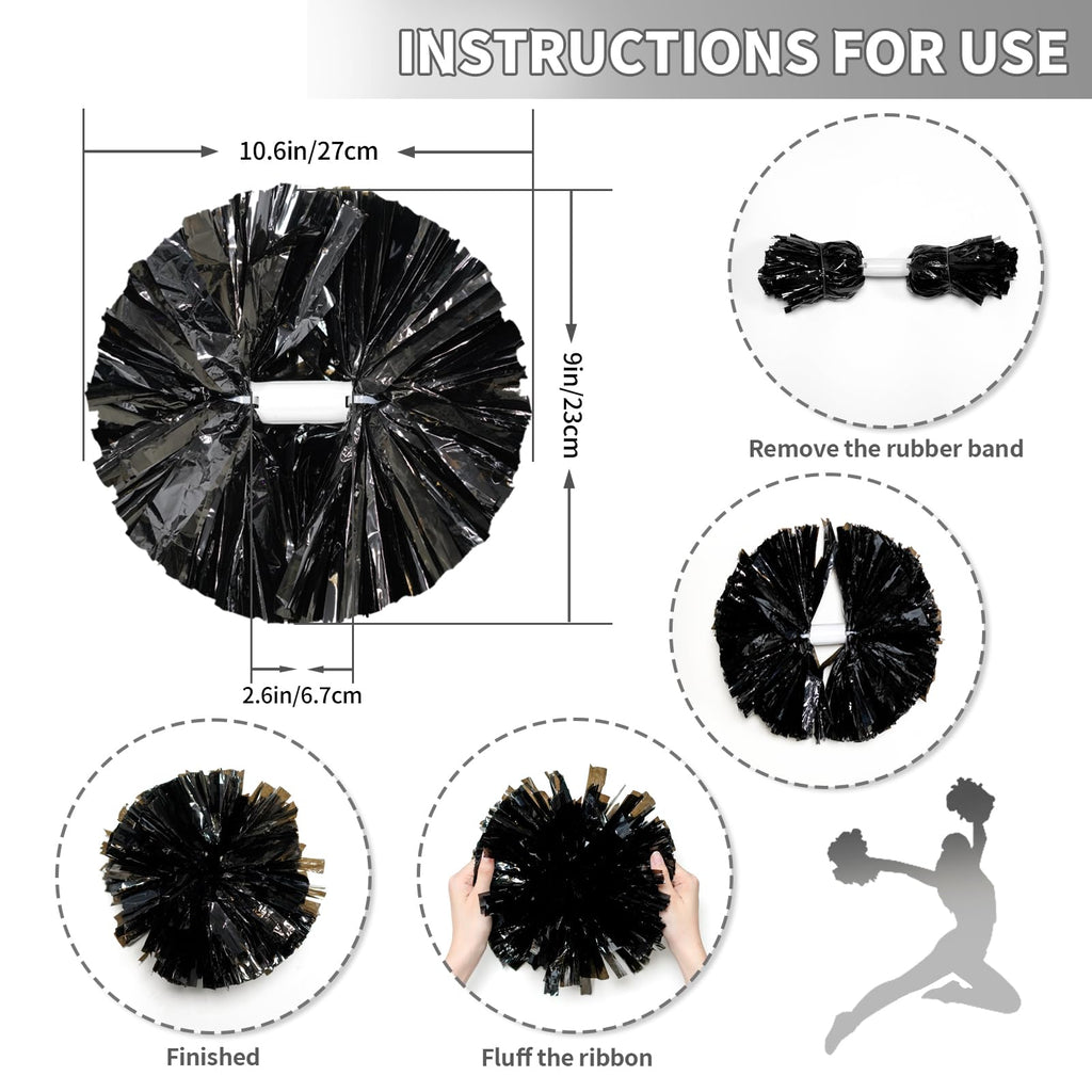 4Pcs Metallic Cheerleading Pom Poms, Creatiee 2 Pair Cheerleader Cheering Squad Pompoms for School Sports Dance Games Team Spirit Cheer