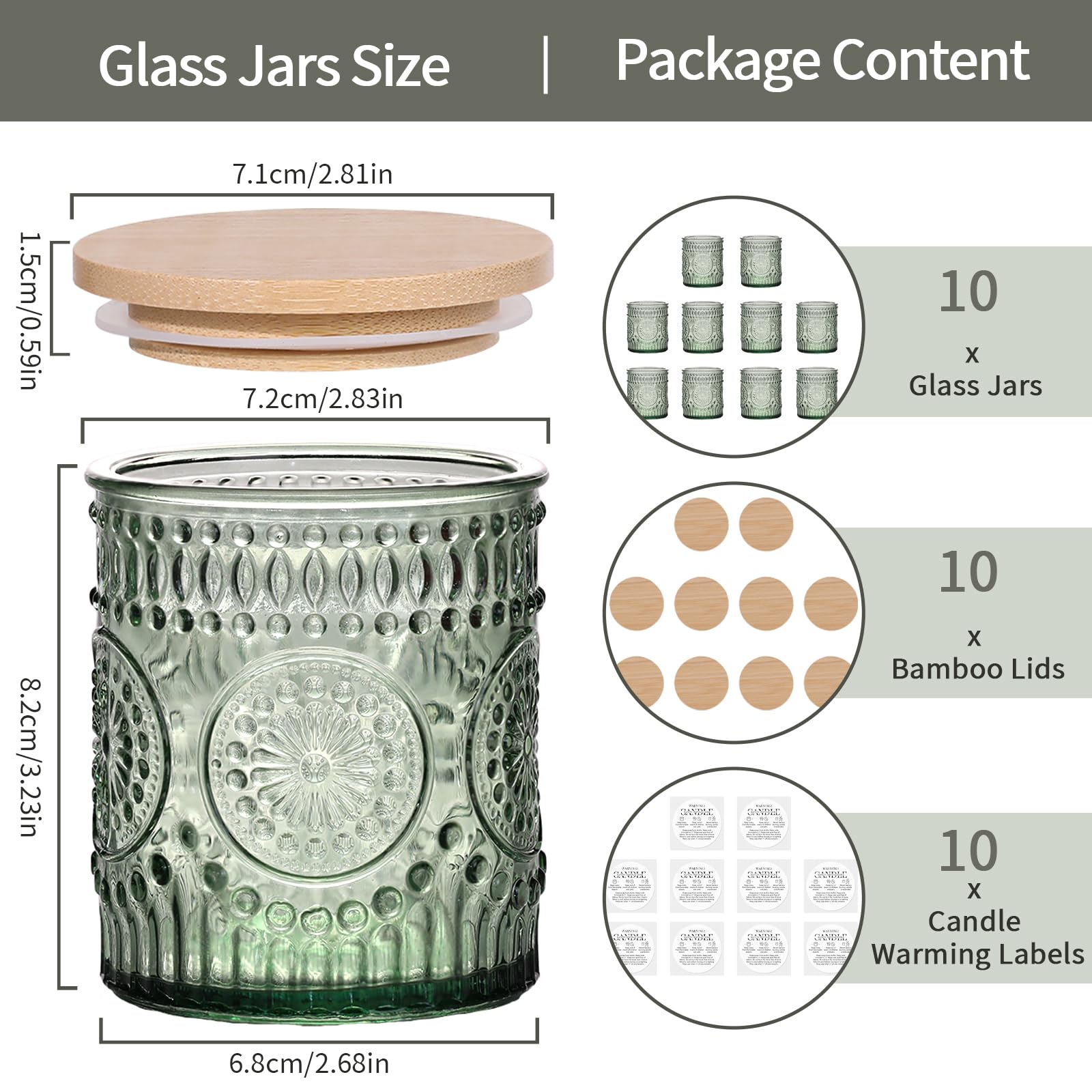 DARJEN 10 Pack Amber Candle Jars for Making Candles- 7.5 OZ Empty Glass Candle Making Jars with Bamboo Lids and Labels, Candle Making Supplies Candle Containers for Home DIY