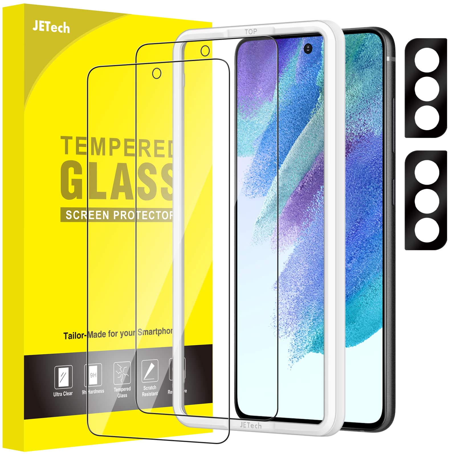 JETech Screen Protector for Samsung Galaxy S20 FE 6.5-Inch with Camera Lens Protector, Tempered Glass Film, Fingerprint ID Compatible, HD Clear, 2-Pack Each