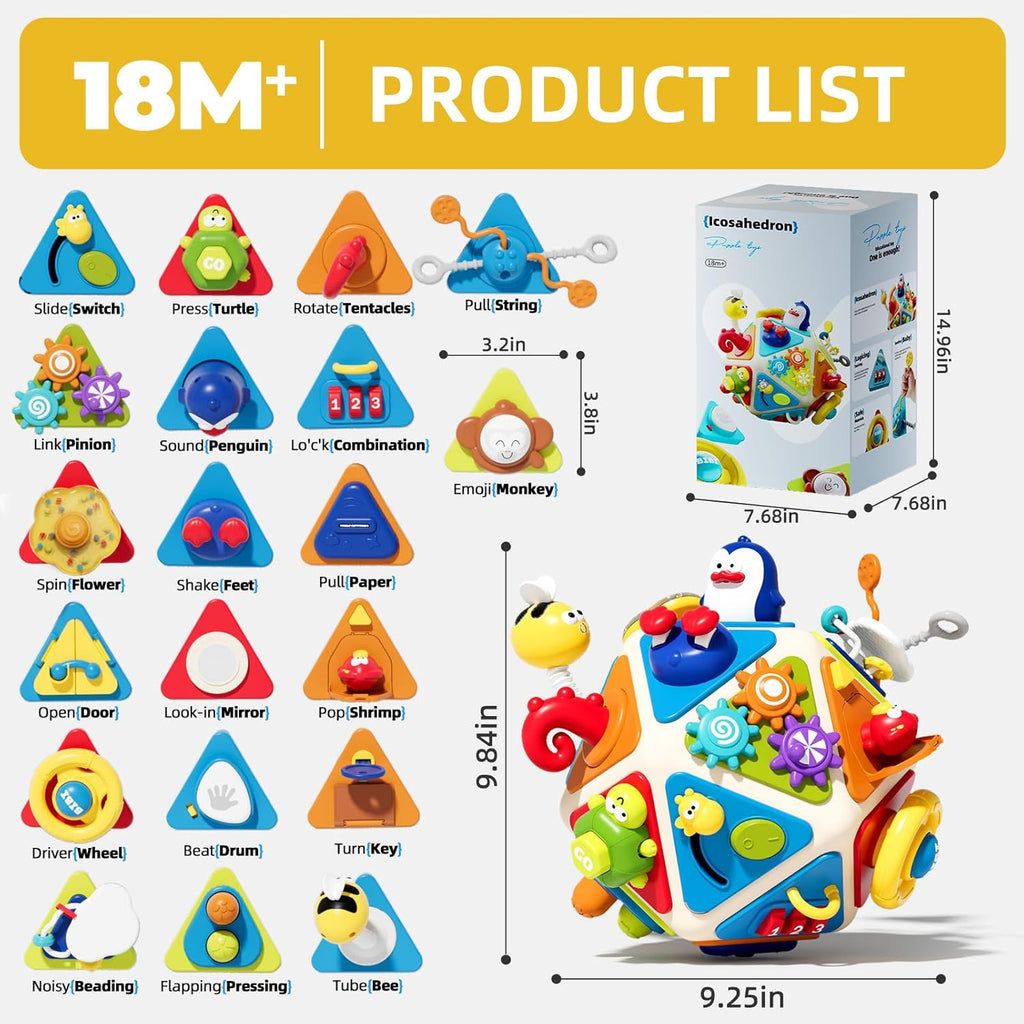 Vanvimen Toddler Toys for 1 Year Old Boy, Montessori Toys for 1 Year Old, 20-in-1 Travel Activities Busy Board Cube, Sensory Toys for Toddlers 1-3, for 1 Year Old Boy Girl