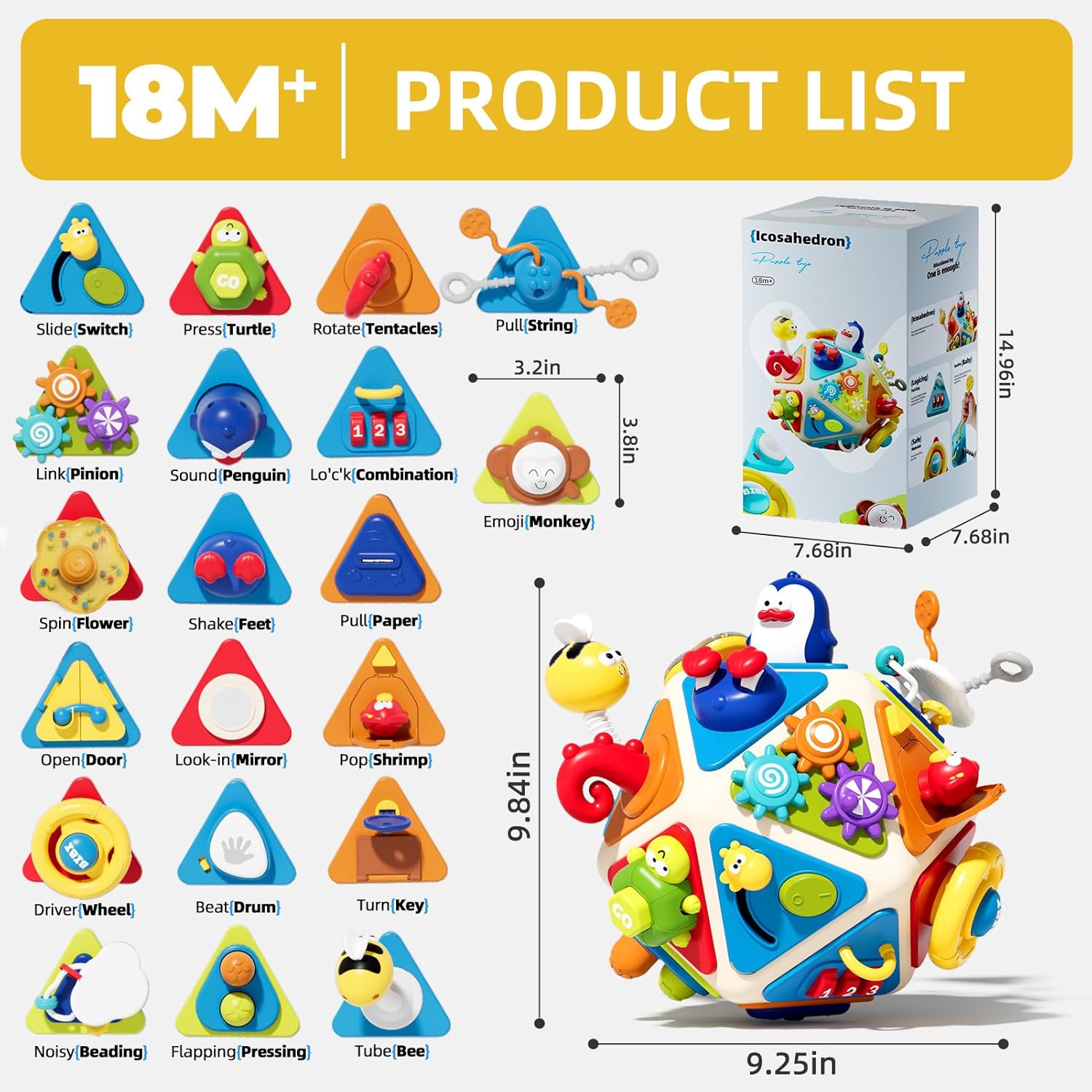 Vanvimen Toddler Toys for 1 Year Old Boy, Montessori Toys for 1 Year Old, 20-in-1 Travel Activities Busy Board Cube, Sensory Toys for Toddlers 1-3, for 1 Year Old Boy Girl