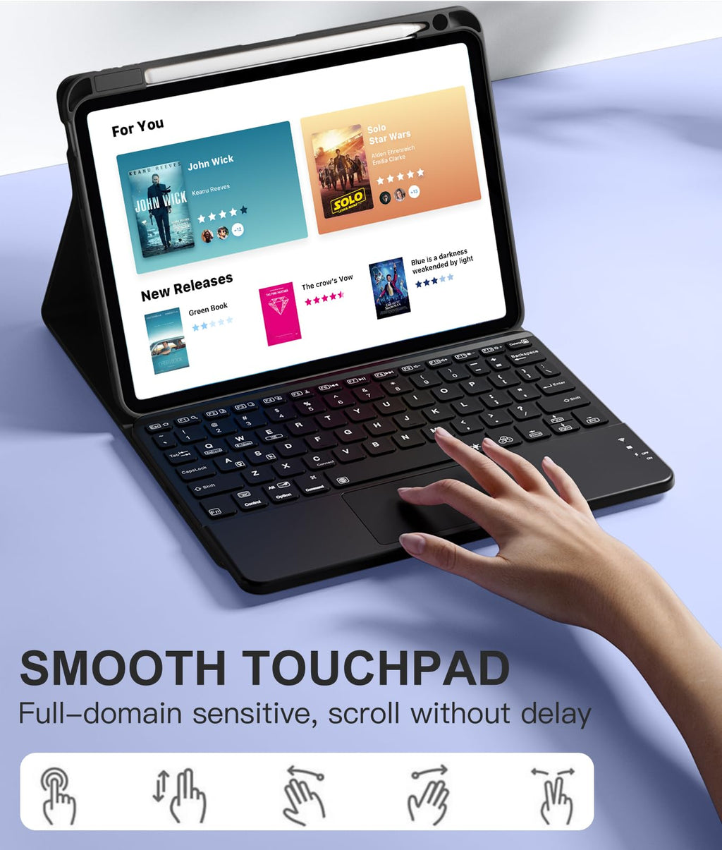 Harvopu Compatible with iPad Air 11 Inch & Air 5th/ Air 4th Generation Case with Keyboard - Multi-Touch Trackpad, 7-Color Backlit, Detachable Folio Keyboard Cover for Air 11-inch M4/M3/M2 (Black)